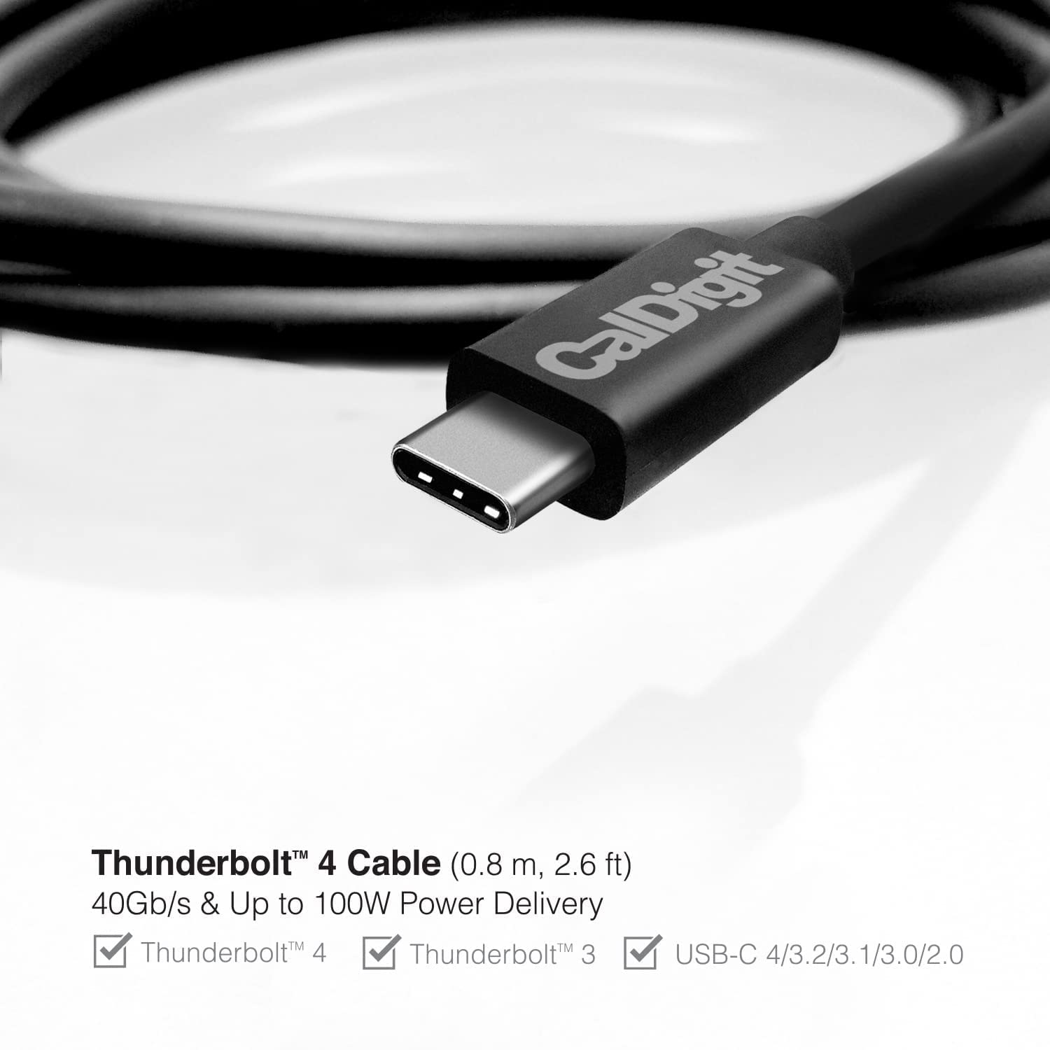 Caldigit Thunderbolt 4 Cable   40Gbps 100W Power Delivery, Compatible With Thunderbolt 3 & Usb Type C, Macbook Pro, Imac, Iphone 15 Max, Black (0.8 Meter 2.62 Feet, Thunderbolt 4 / Usb 4 Cable)