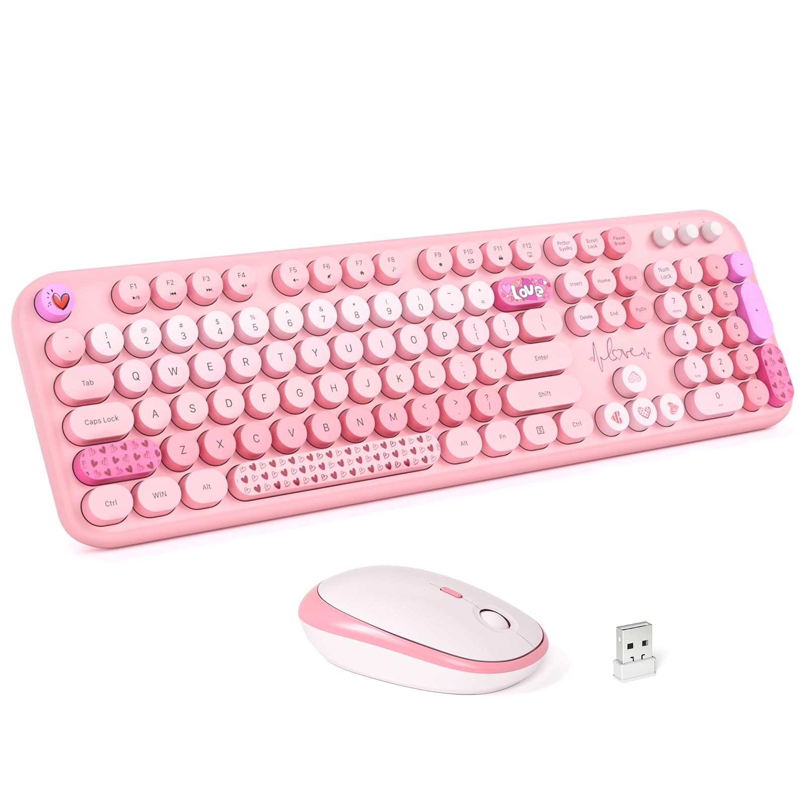 Mofii Wireless Keyboard And Mouse Combo   Pale Pink Full Sized Plug And Play Colorful Computer Keyboards   104 Keys Round Keycap