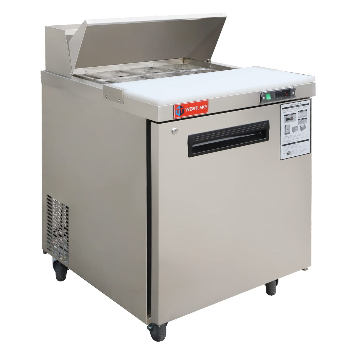 Westlake 27'' W Refrigerator Sandwich & Salad Prep Table Commercial Stainless Steel Counter Fan Cooling Refrigerator With 8 Pans