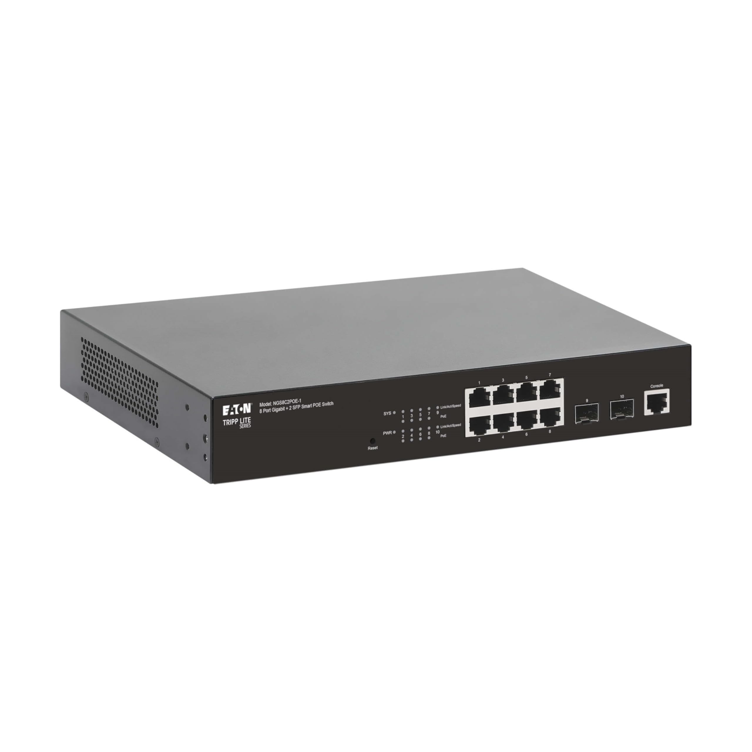 Eaton Tripp Lite Series 8-Port Gigabit Managed PoE+ Switch with 2 SFP Ports, Easy Smart Web-Managed Layer 2 Ethernet Splitter, 1
