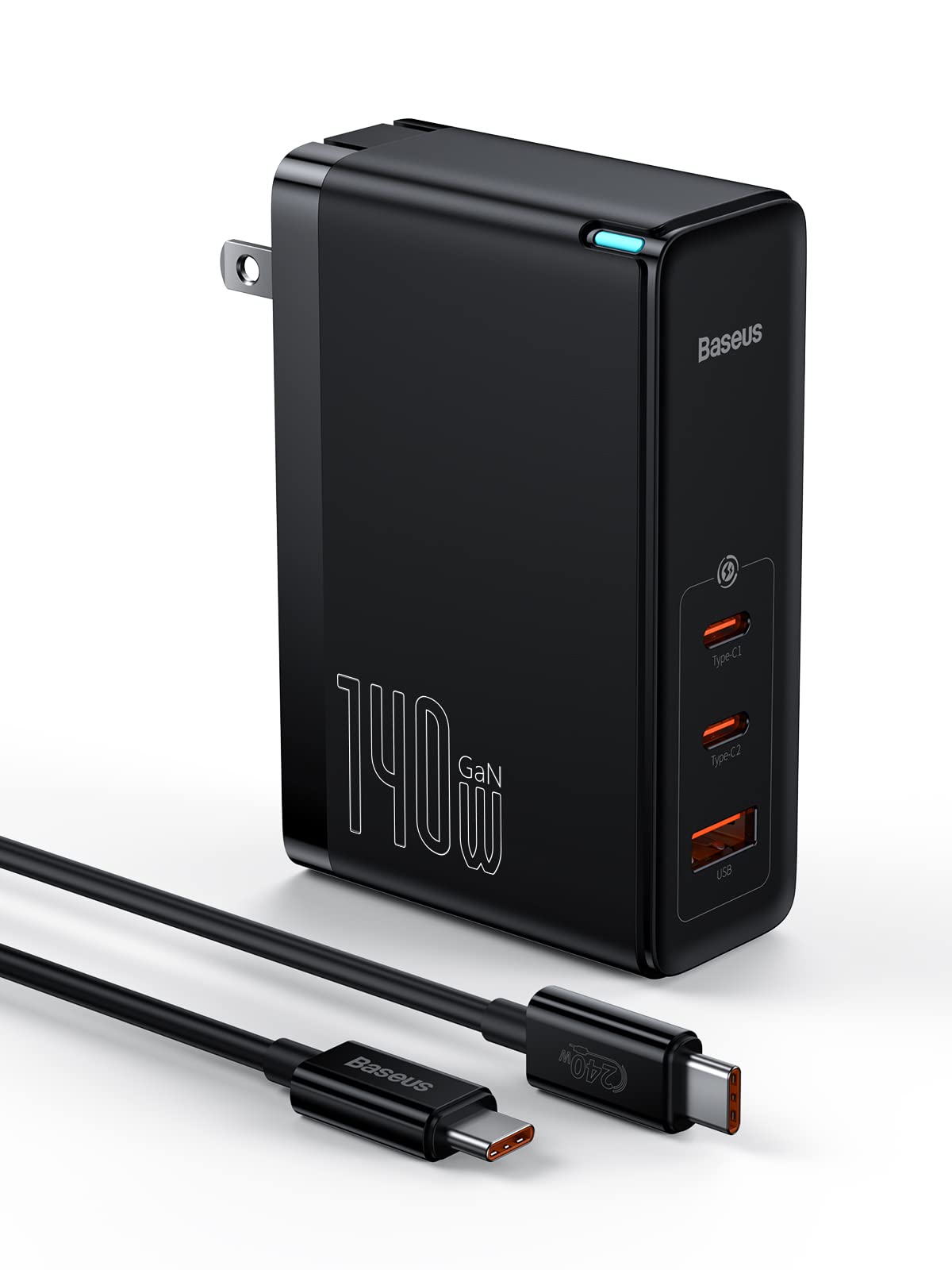 Baseus 140W Usb C Wall Charger Pd 3.1 With 3.3Ft Usb C To C Cable, 3 Port Gan5 Charger For Laptops, Ipad Pro, Iphone 15/Pro/14/13 Series, Galaxy S23/S22, Macbook Pro 16'', Steam Deck, Black