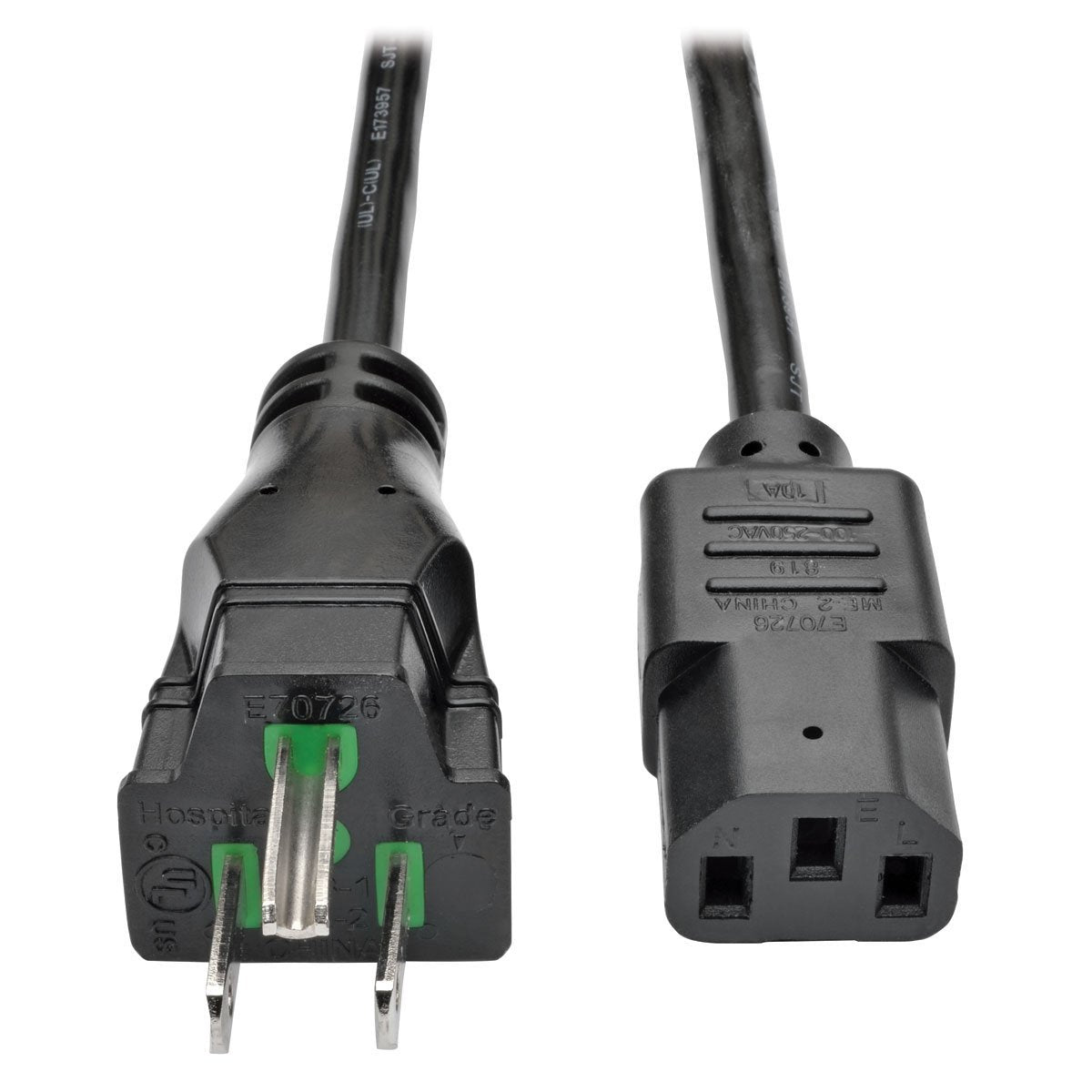 Tripp Lite Hospital Medical Power Cord, 10A, 18AWG, 5-15P to C13, 15 (P006-015-HG10)