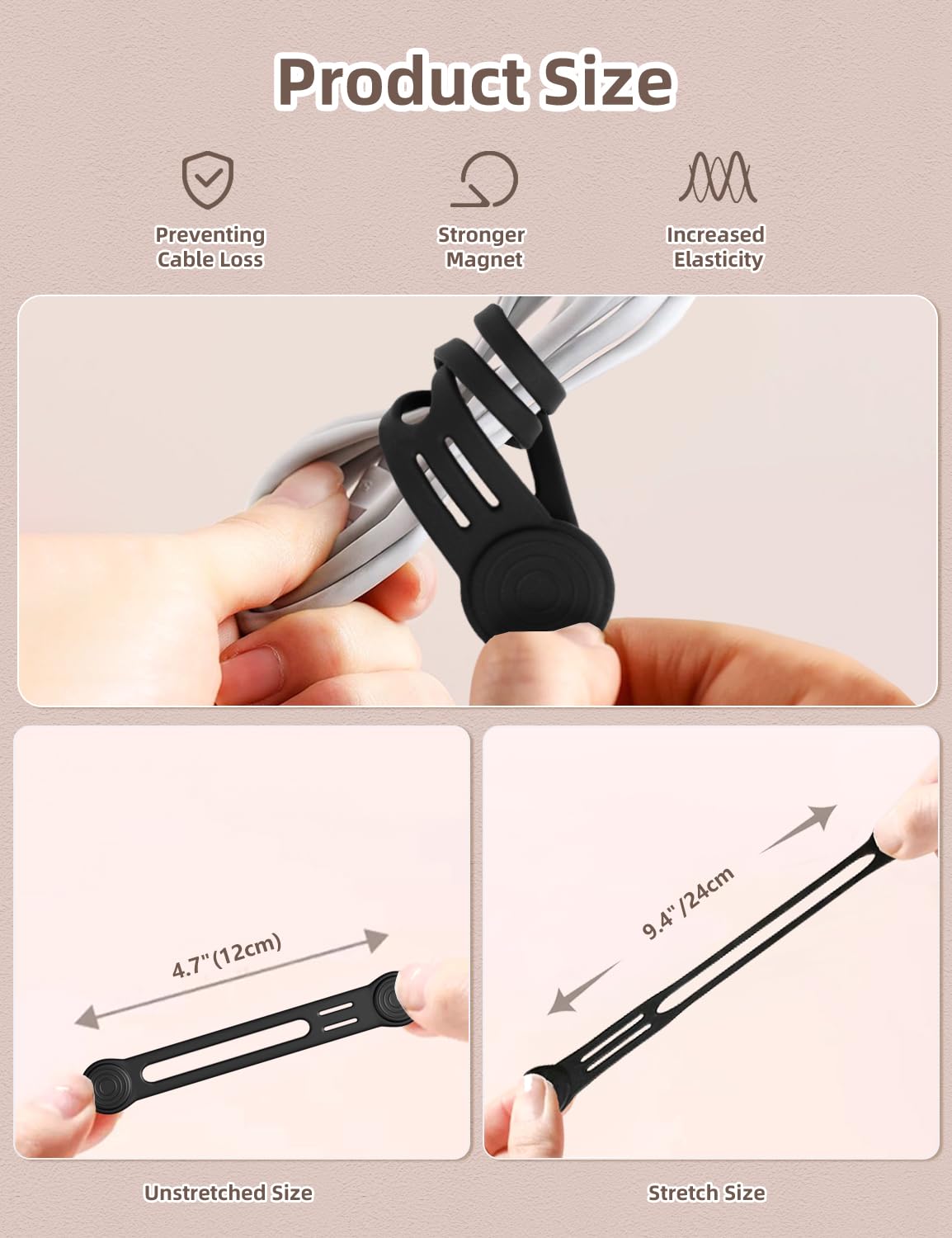 Silicone Magnetic Cable Ties, 4.72 Inch Upgraded Cord Ties With Magnet Cable Strap Cord Wrap For Travel Phone Usb Charging Cable