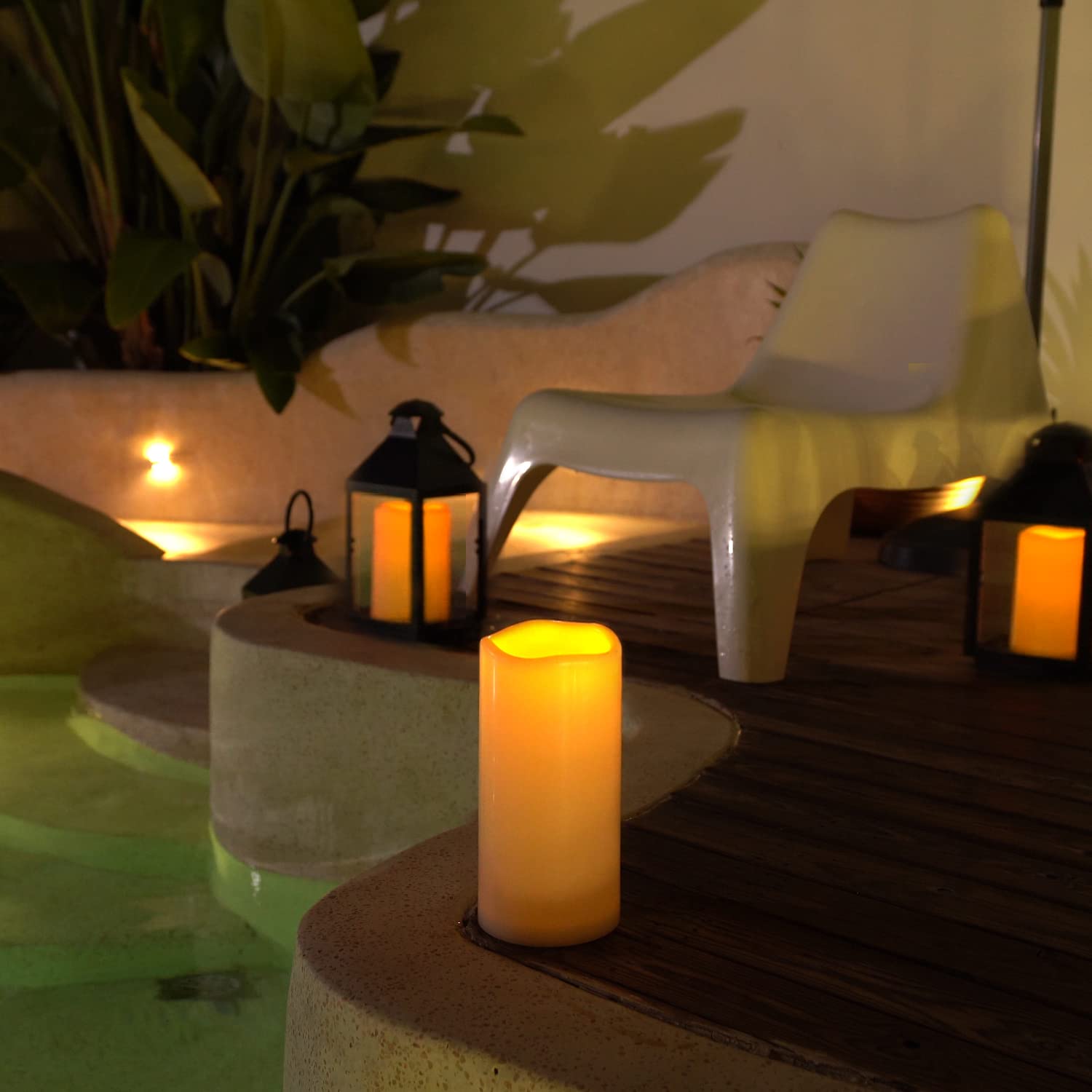 5Plots 4'' X 10'' Single Waterproof Outdoor Flameless Candles, Battery Operated Flickering Led Pillar Candles With Remote And Ti