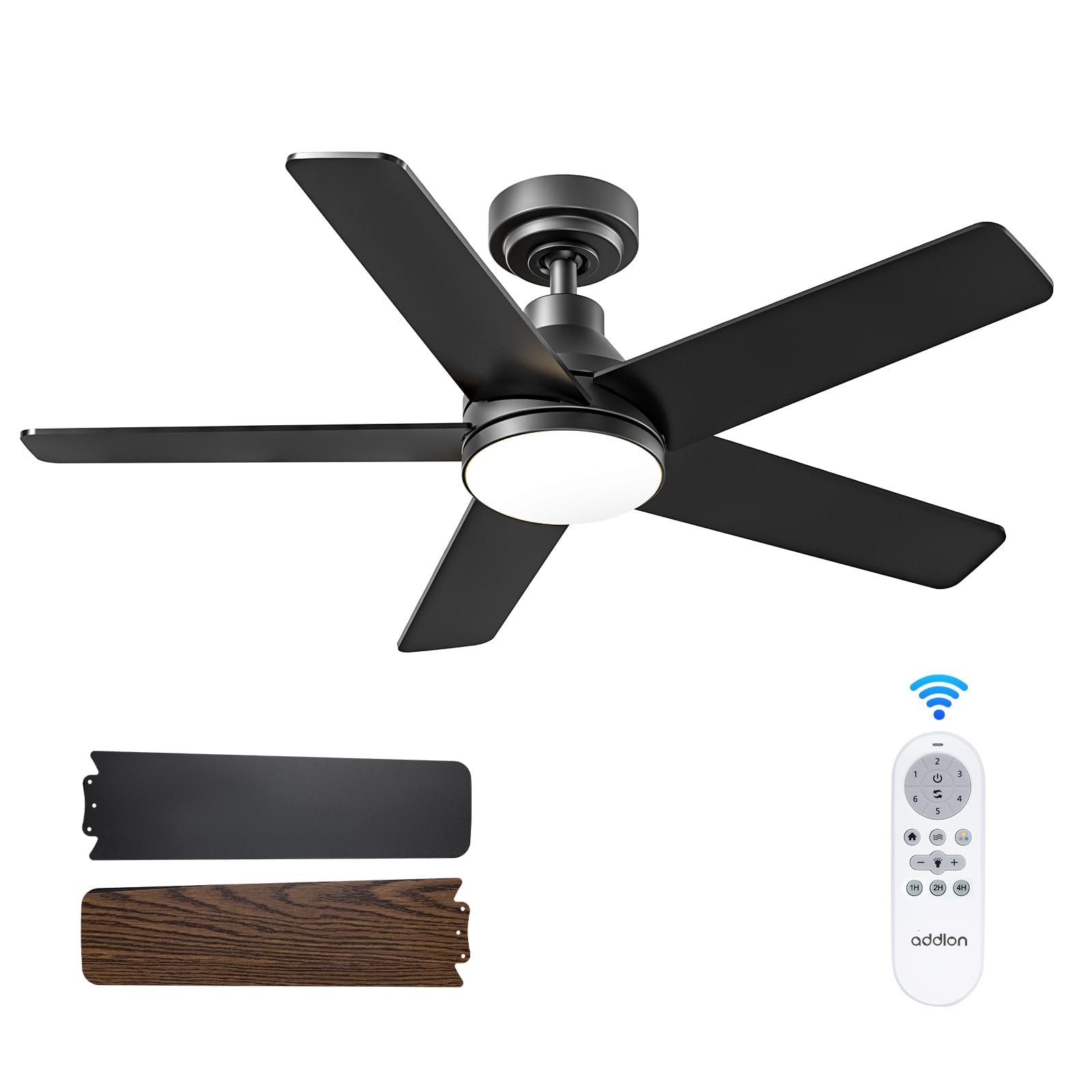 Addlon Ceiling Fans With Lights, 42 Inch Black Ceiling Fan With Light And Remote Control, Reversible, 3Cct, Dimmable, Noiseless,