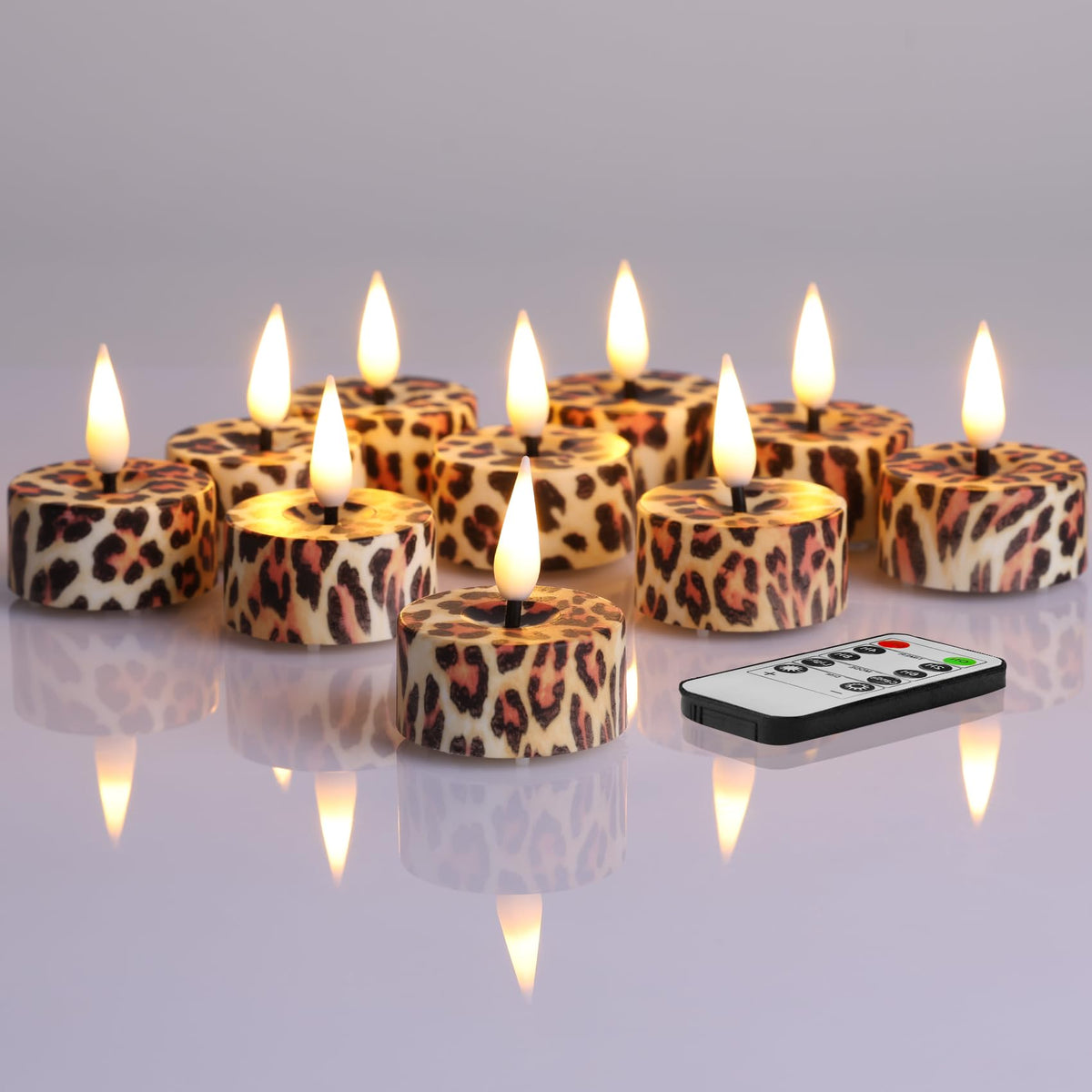 Eywamage Leopard Animal Pattern Flameless Tealights With Remote Batteries Included, Flickering Plastic Led Tea Votive Candles Se