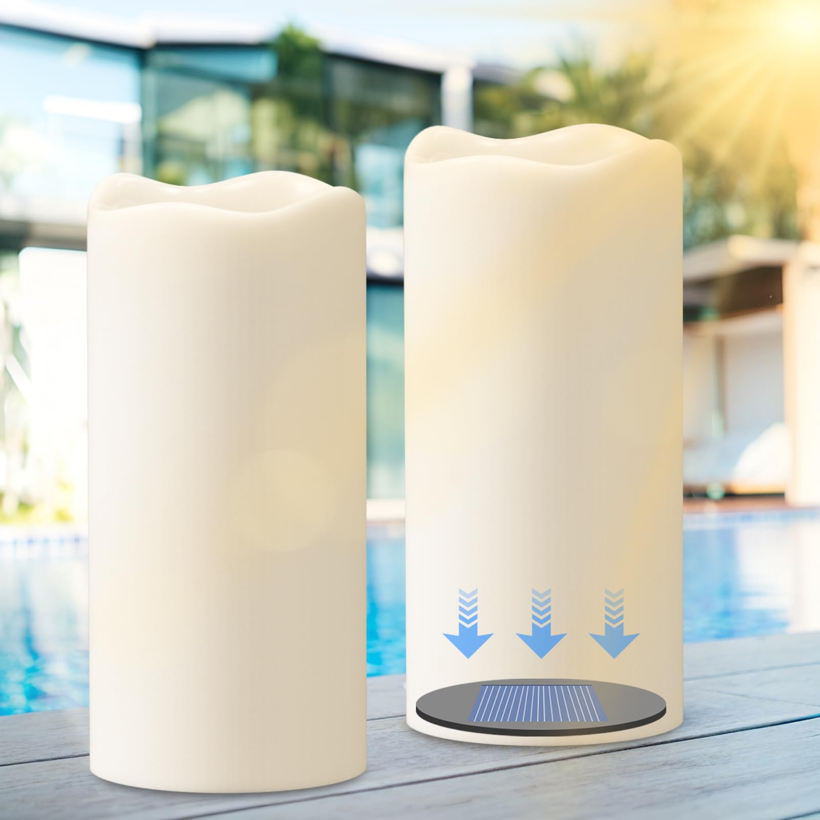 Eldnacele 8 Solar Outdoor Flameless Candles Dusk to Dawn Waterproof Rechargeable White Plastic LED Flickering Pillar Candles for