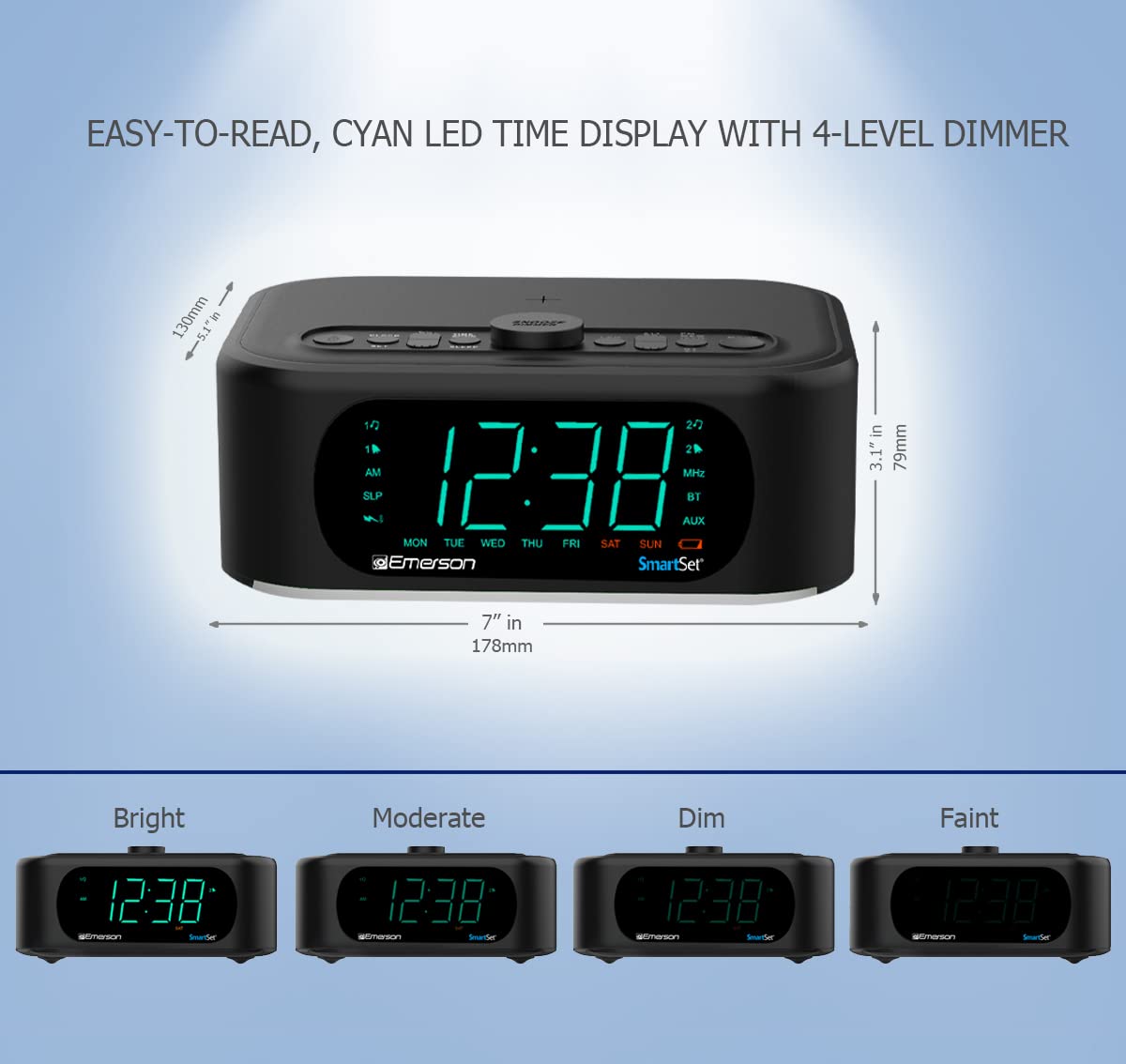 Emerson Smartset 7 Color Bluetooth Speaker   10W Stereo Sound, 15W Wireless Charging, And Led Lights Changing To Music,Black