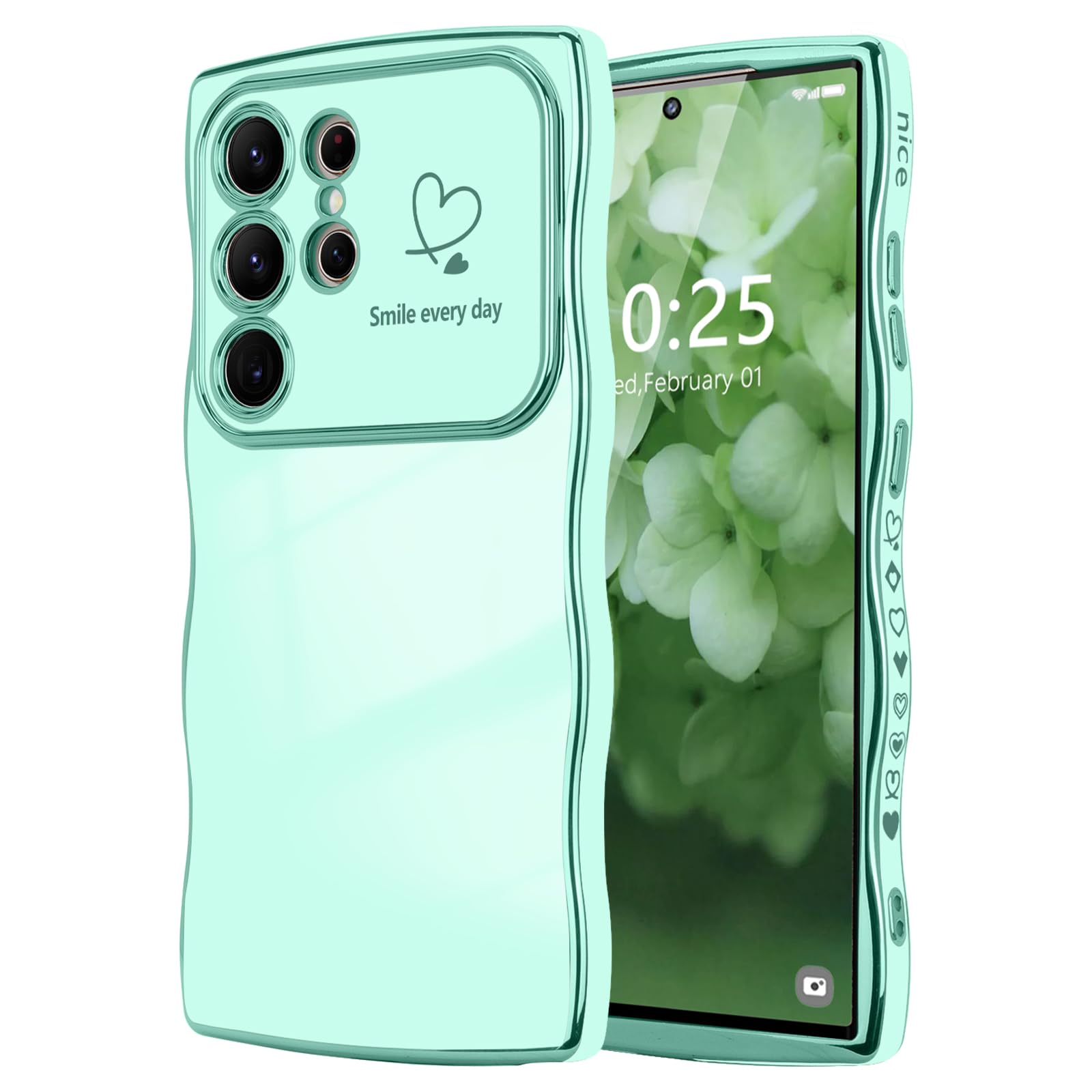 Lchulle For Samsung Galaxy S24 Ultra Case For Women Girls, Cute Wave Frame Curly Shape With Love Heart Camera Protection Cover L