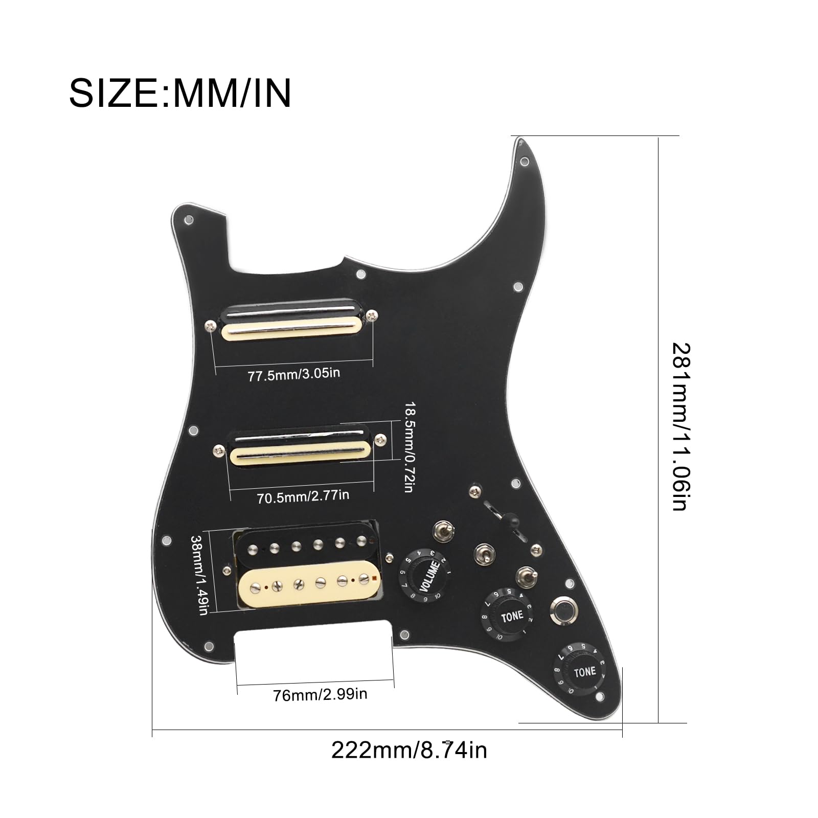 Saphue Ssh Coil Splitting Electric Guitar Pickguard Two Mini Humbucker + One Humbucker(9K/9K/15K)+Silence Switch Loaded Prewired
