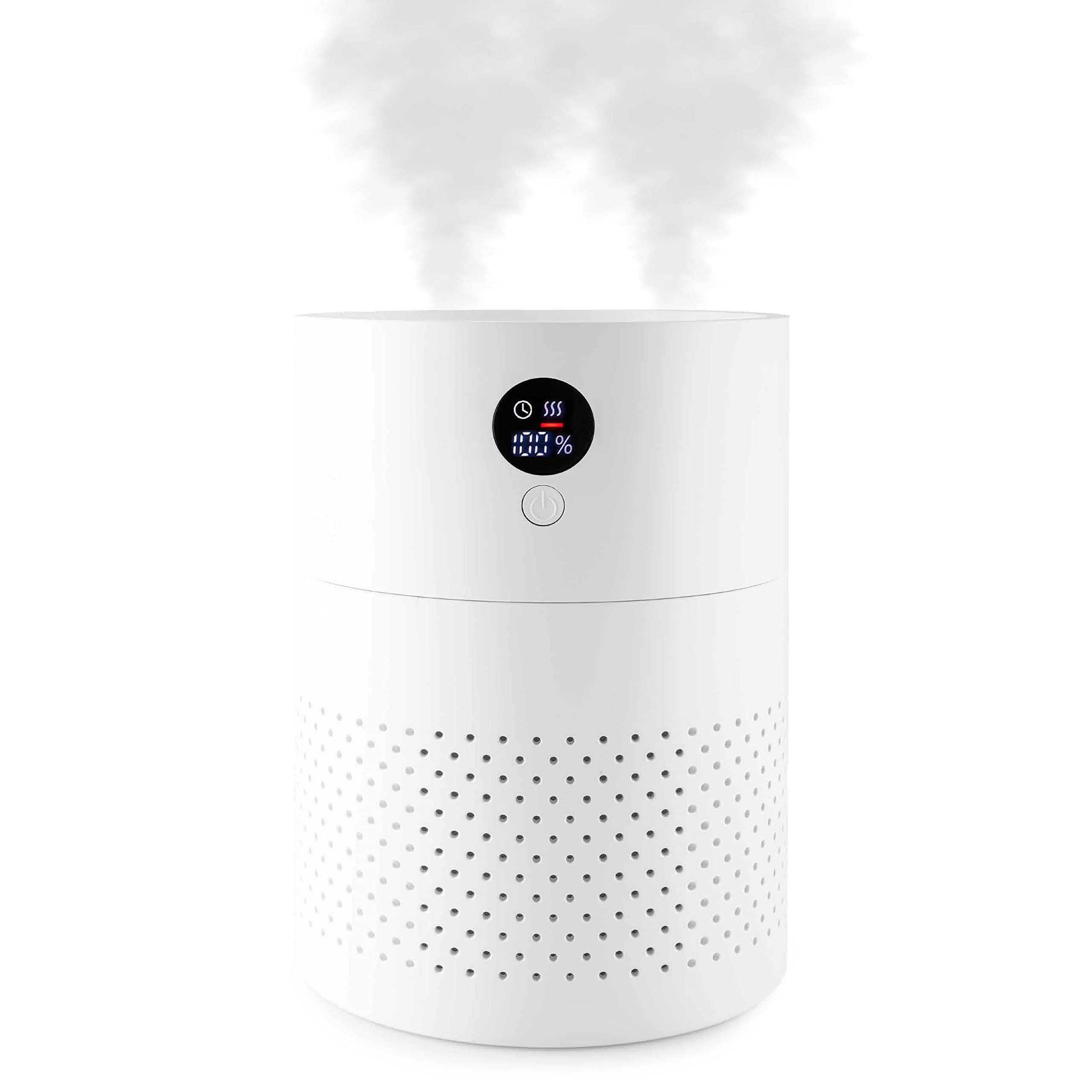 TREVA Portable Cool Mist Humidifier 2 Liter Capacity Rechargeable Battery Powered 2 Misting Modes Led Display Panel and Auto Shu