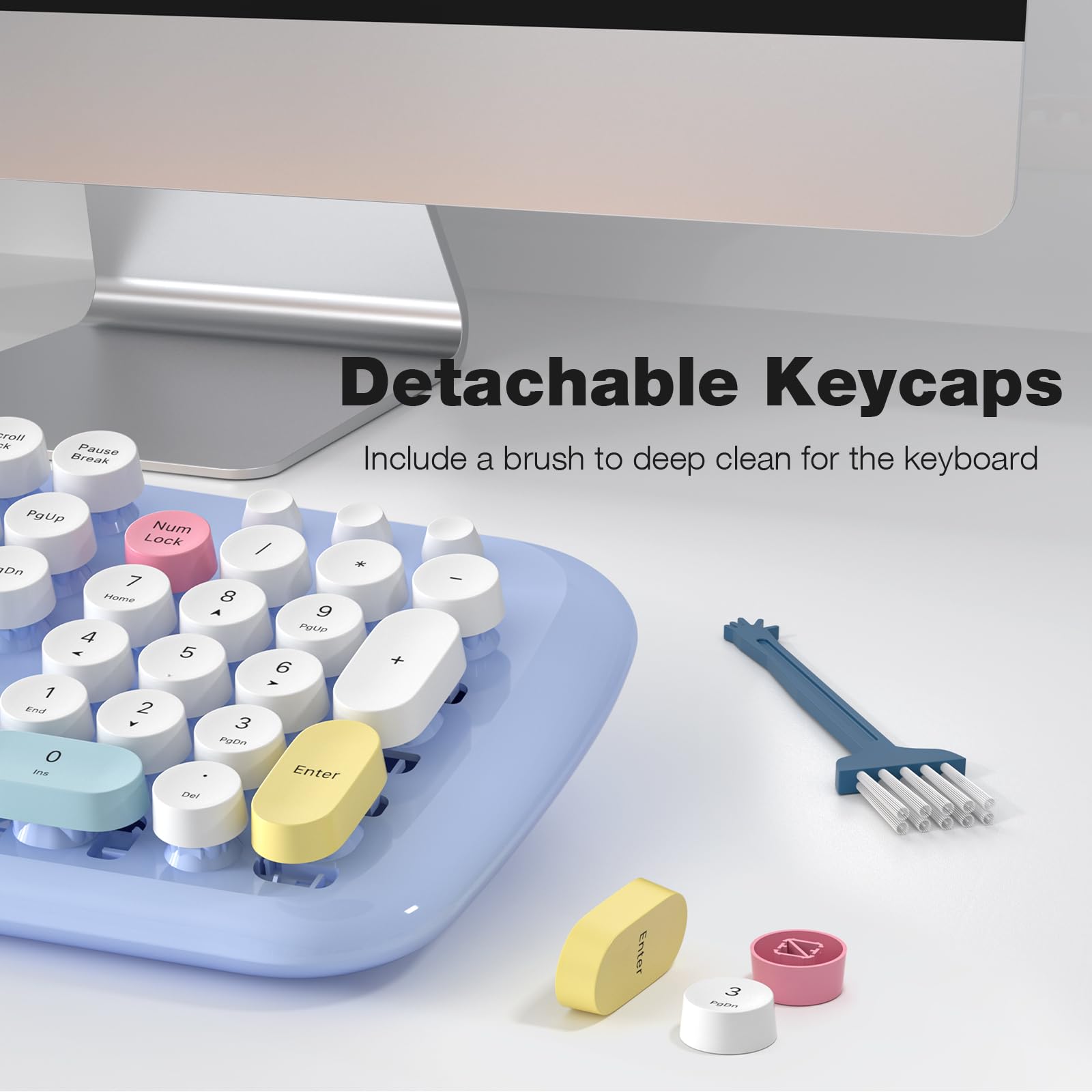 Wireless Keyboard And Mouse Combo, 2.4G Retro Typewriter Wireless Keyboard With Number Pad And Cute Ambidextrous Wireless Mouse