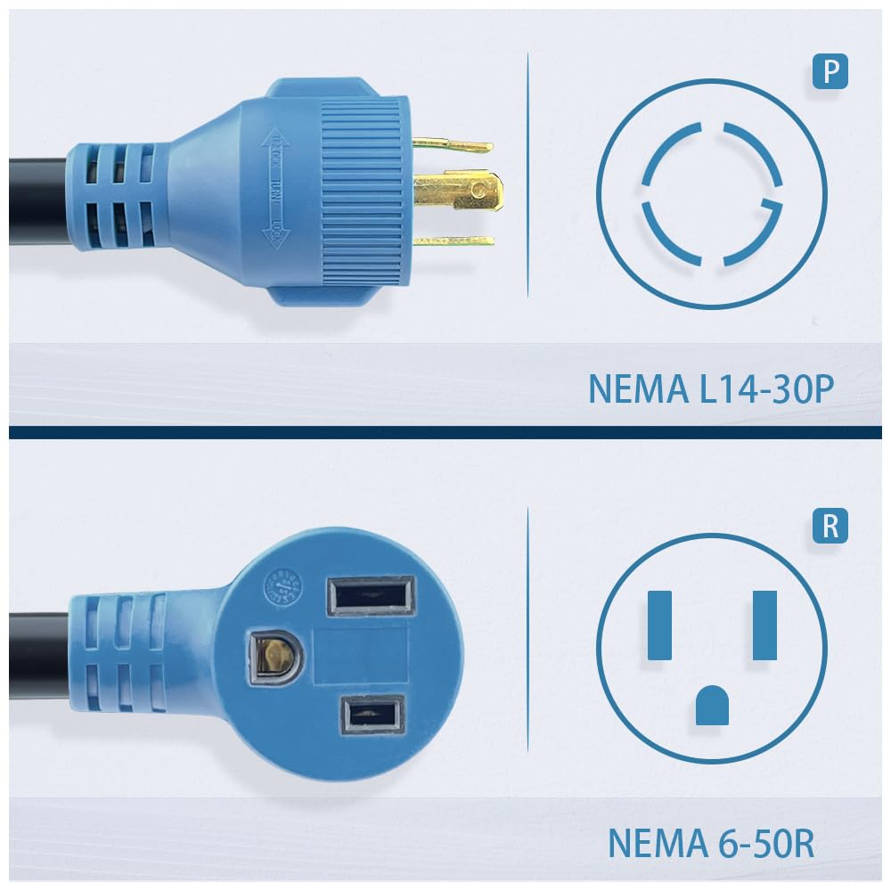 4 Prong 30 Amp Plug On Generator To 50 Amp Welder Outlet Adapter,Nema L14 30P To 6 50R Power Cord Use For Hooking Generator Up T