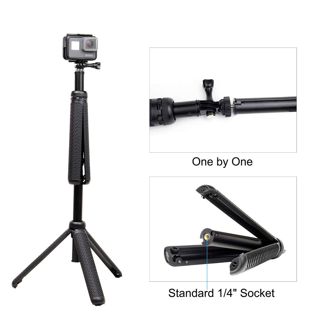 Extendable Selfie Stick/Handgrip/Monopod/Tripod For Gopro Hero 13 12 11 10 9 8 7 6 5 4 3 2 Session 2018, Acaso, Ek5000 Ek7000/Sj