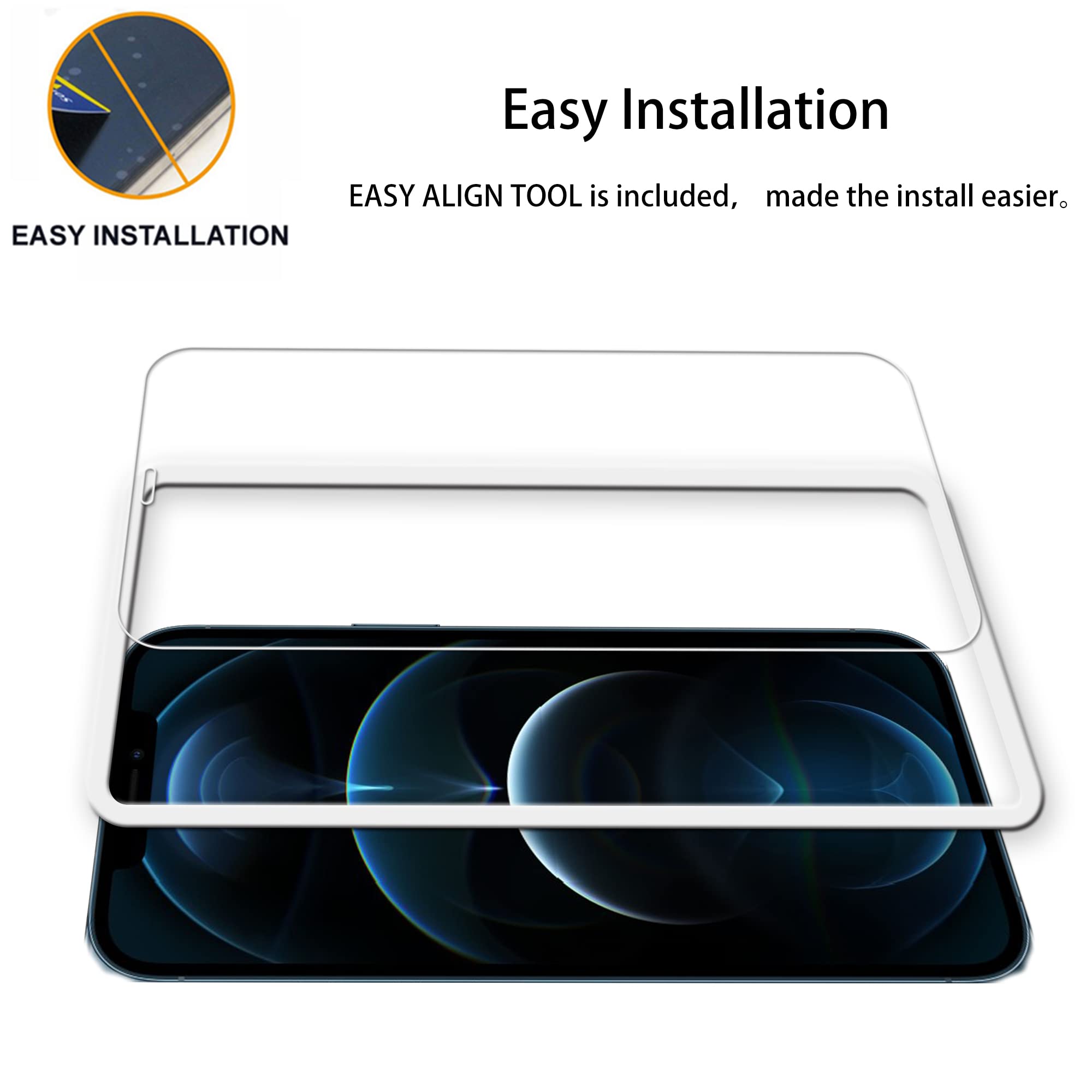 Hkkais Easy Alignment Frame Designed For Iphone 12 Pro Tempered Glass Screen Protector 2 Pack Camera Lens Protector Film 2 Pack
