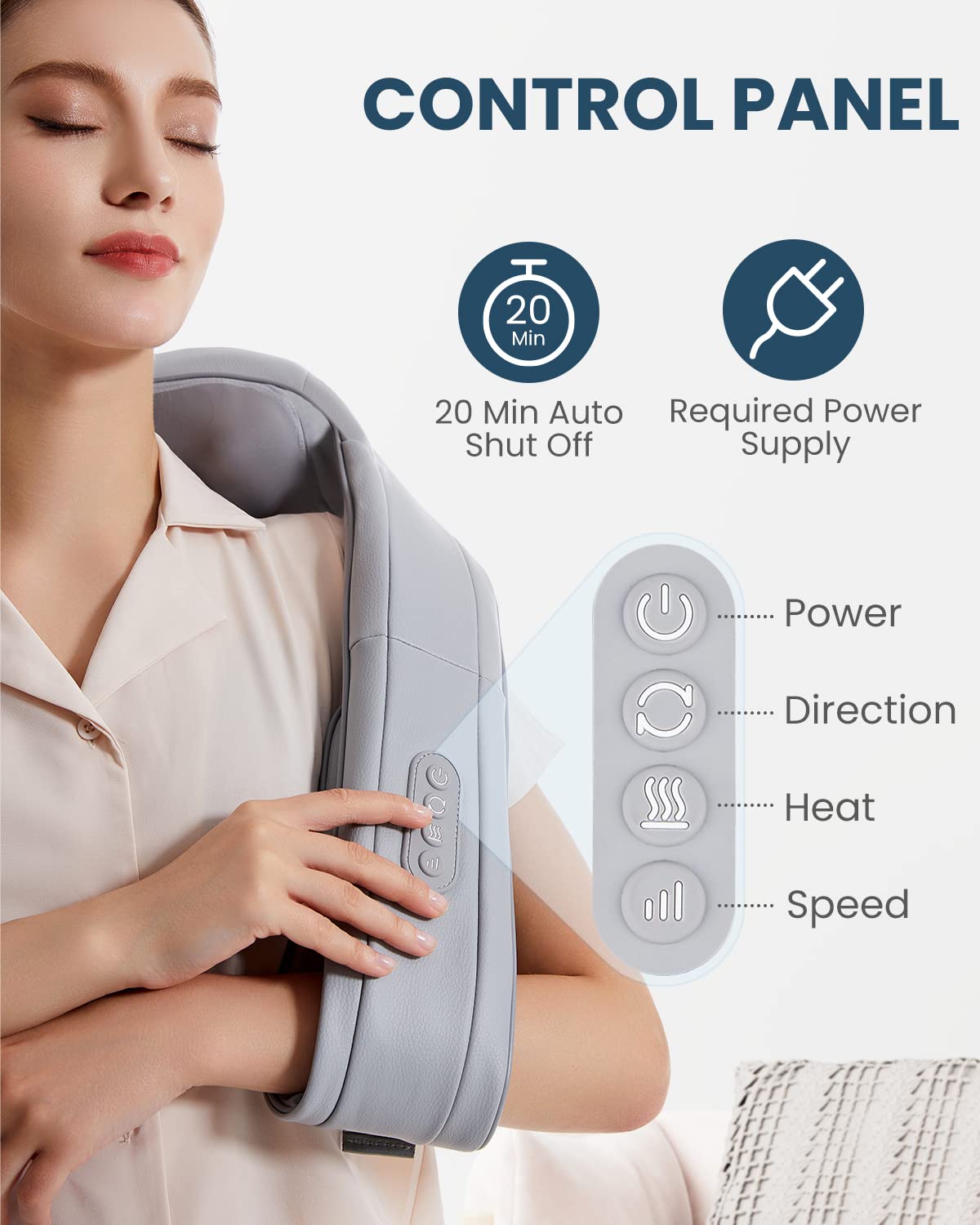 Nekteck Shiatsu Neck And Shoulder Massager With Adjustable Heat And Straps, Electric Deep Tissue 3D Kneading Massage Pillow For