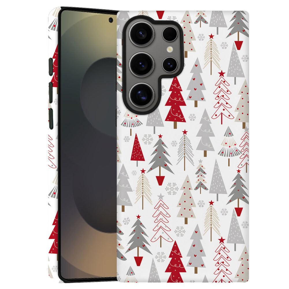 TnXee Case for Samsung Galaxy S23 Ultra,Red White Christmas Tree Colorful Pattern Phone Case Drop Resistant Frosted 2 in 1 Solid