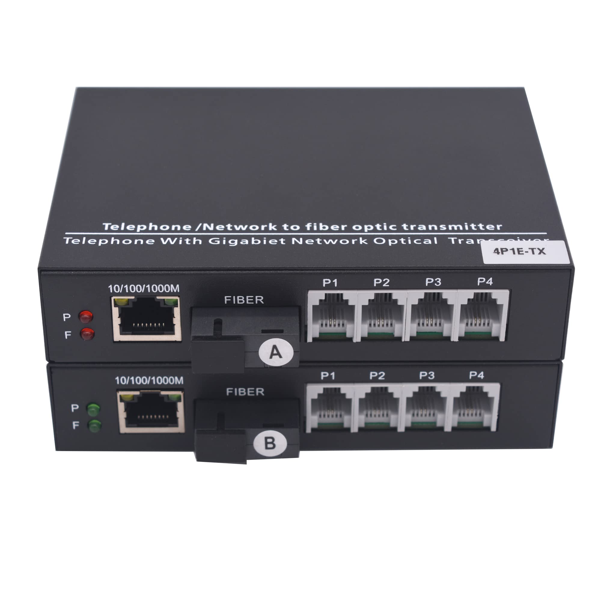 Wekuant 4 Pots Telephones And Gigabit Ethernet Over Fiber Optic Extender Sc, Universal Singlemode Fiber Up To 20Km And Multimode