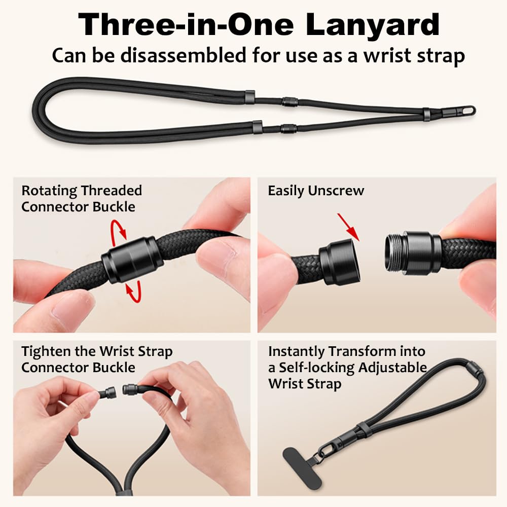 Nearawing 3-In-1 Adjustable Phone Lanyard - Crossbody/Neck/Wrist Strap For Iphone & Android