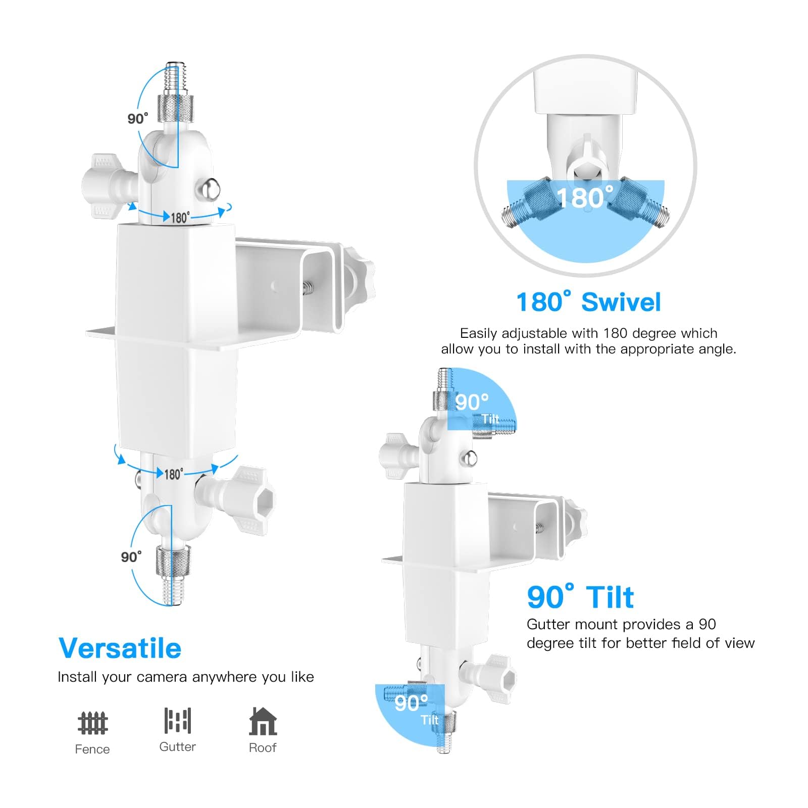 Holaca 2 In 1 Weatherproof Gutter Mount For Stick Up Cam Pro Solar Panel, Spotlight Cam Battery And Stick Up Cam Battery Outdoor Mount Accessories For Ring Solar Panel (Black)