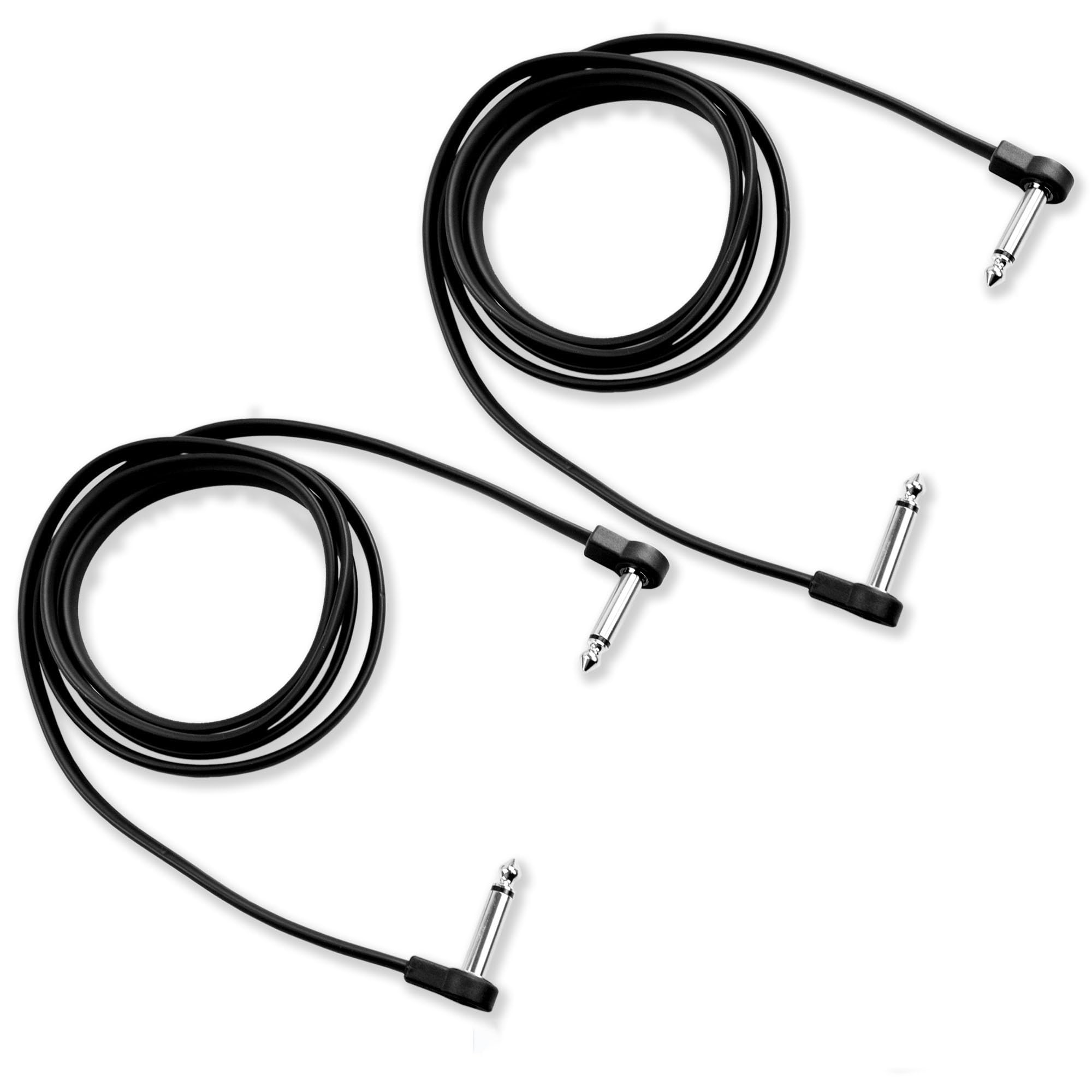 M MAKA Flat Low Profile Guitar Patch Cable 60 inch for Effects Pedals, 1/4 inch Right-Angle, 2-Pack, Black