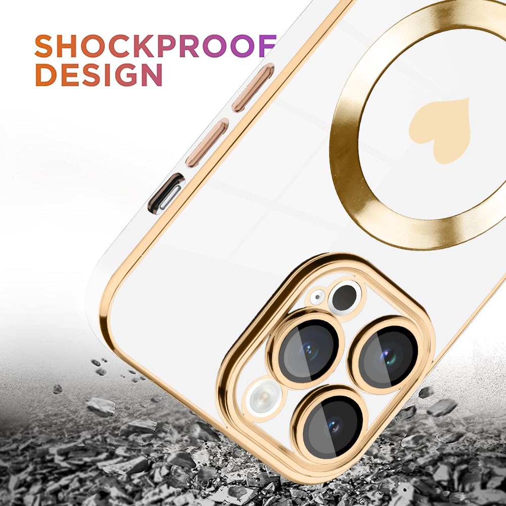 Tharlet Magnetic Shockproof For Iphone 12 Pro Max Case [Compatible With Magsafe] Cute Love Luxury Plating Edge Bumper Case With