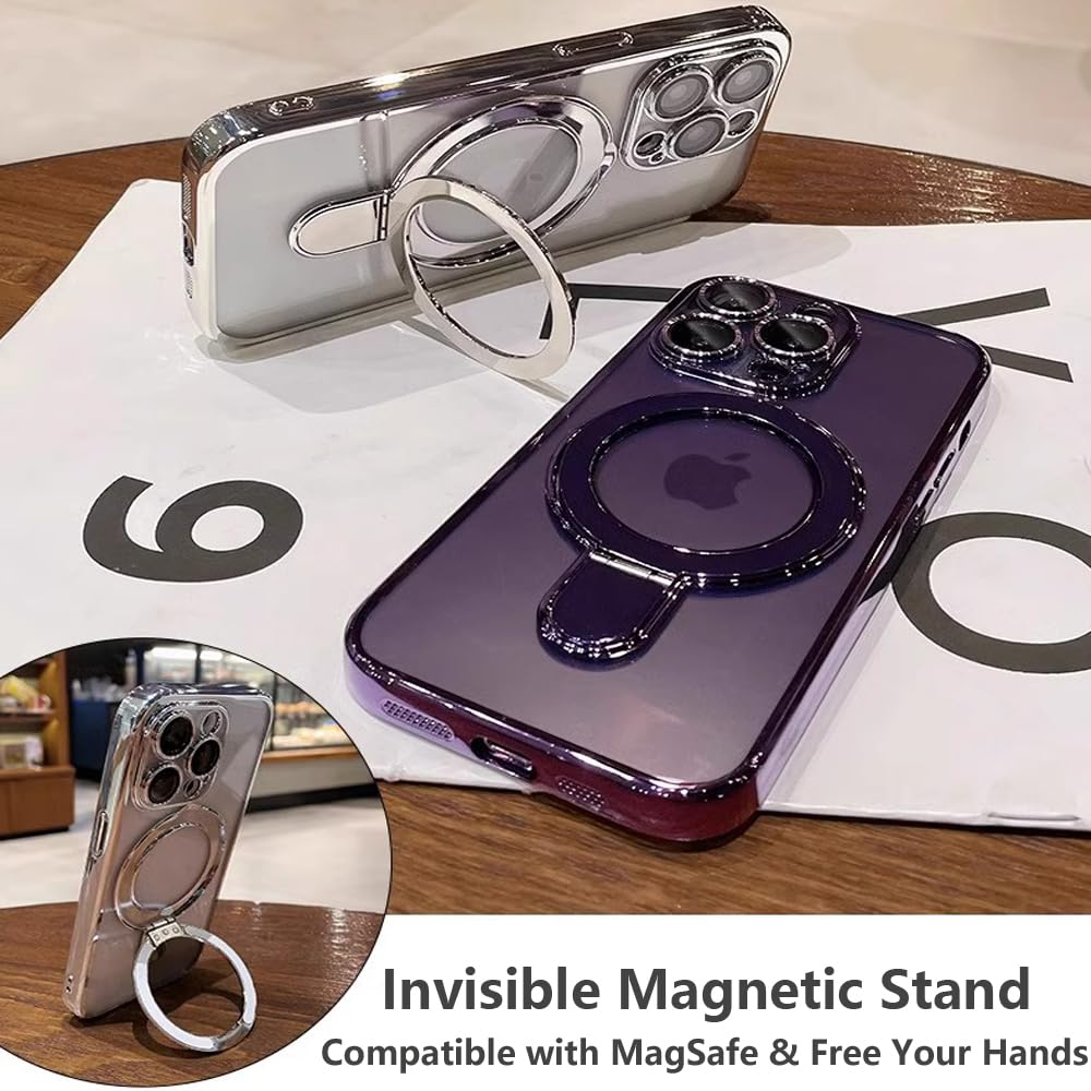 Zinlyuen Magnetic Ring Case For Iphone 16 Pro Max Case Kickstand Compatible With Magsafe Built In Camera Lens Protector Shockpro