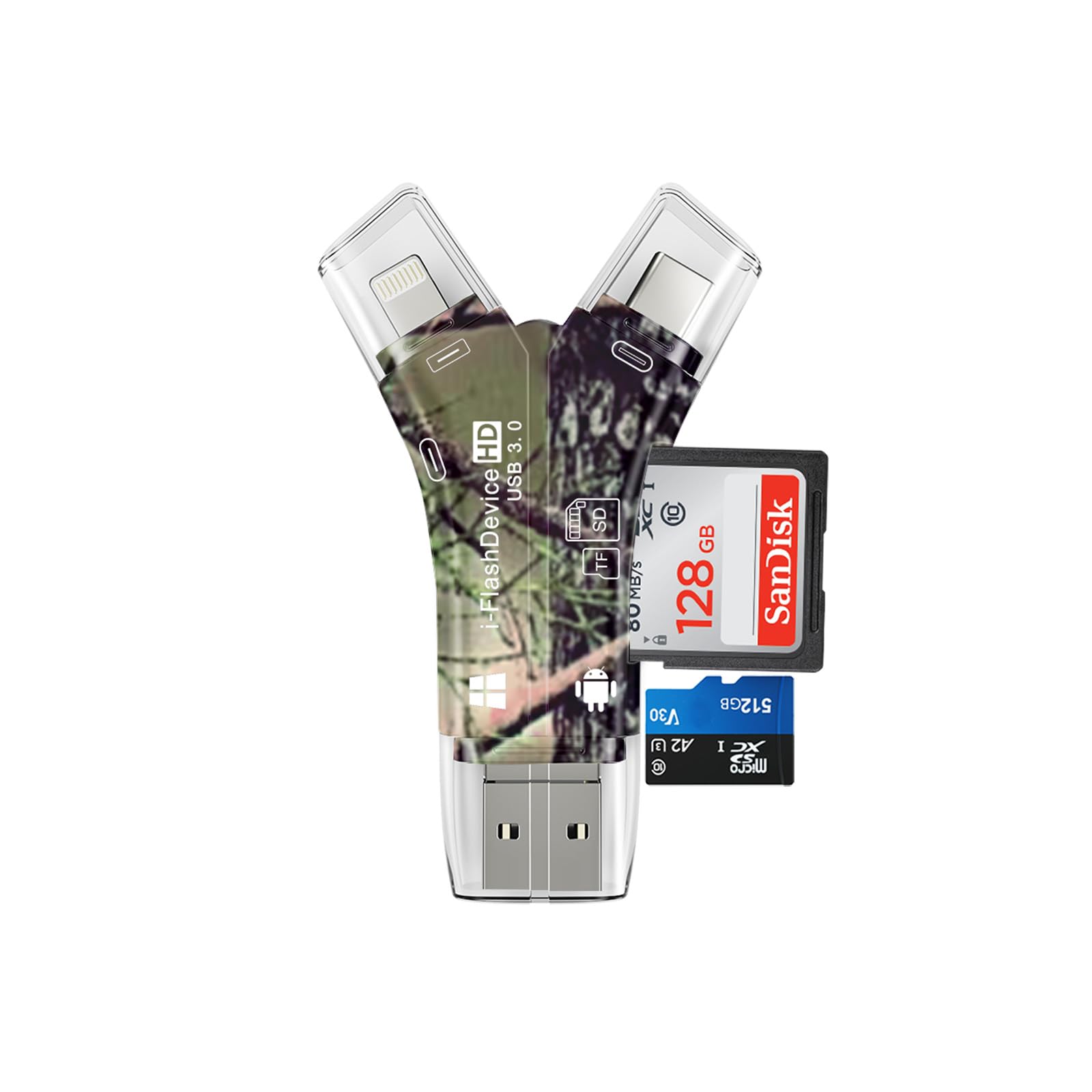 [Mfi Certified] Usb3.0 Up To 100Mb/S Read, Sd Card Reader Iphone Lightning Usb C Type C Card Reader Support Sd Tf Card,Trail Hun