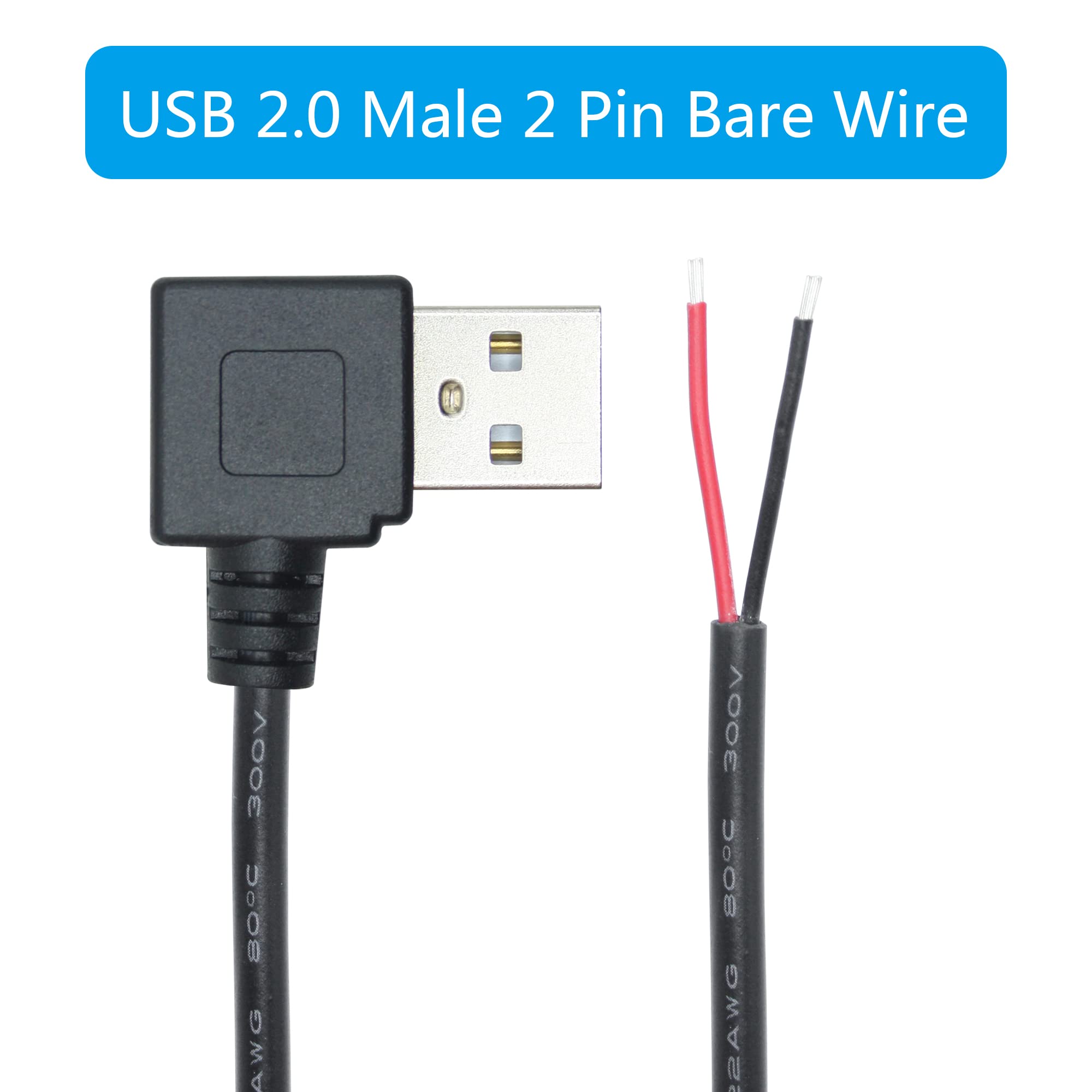 90 Degree Usb 2.0 Male Plug 2 Pin Bare Wire,1M/3Ft Usb A Male 2Pin Pigtail Open End Power Cable,For 5V/3A Usb Equipment Installe