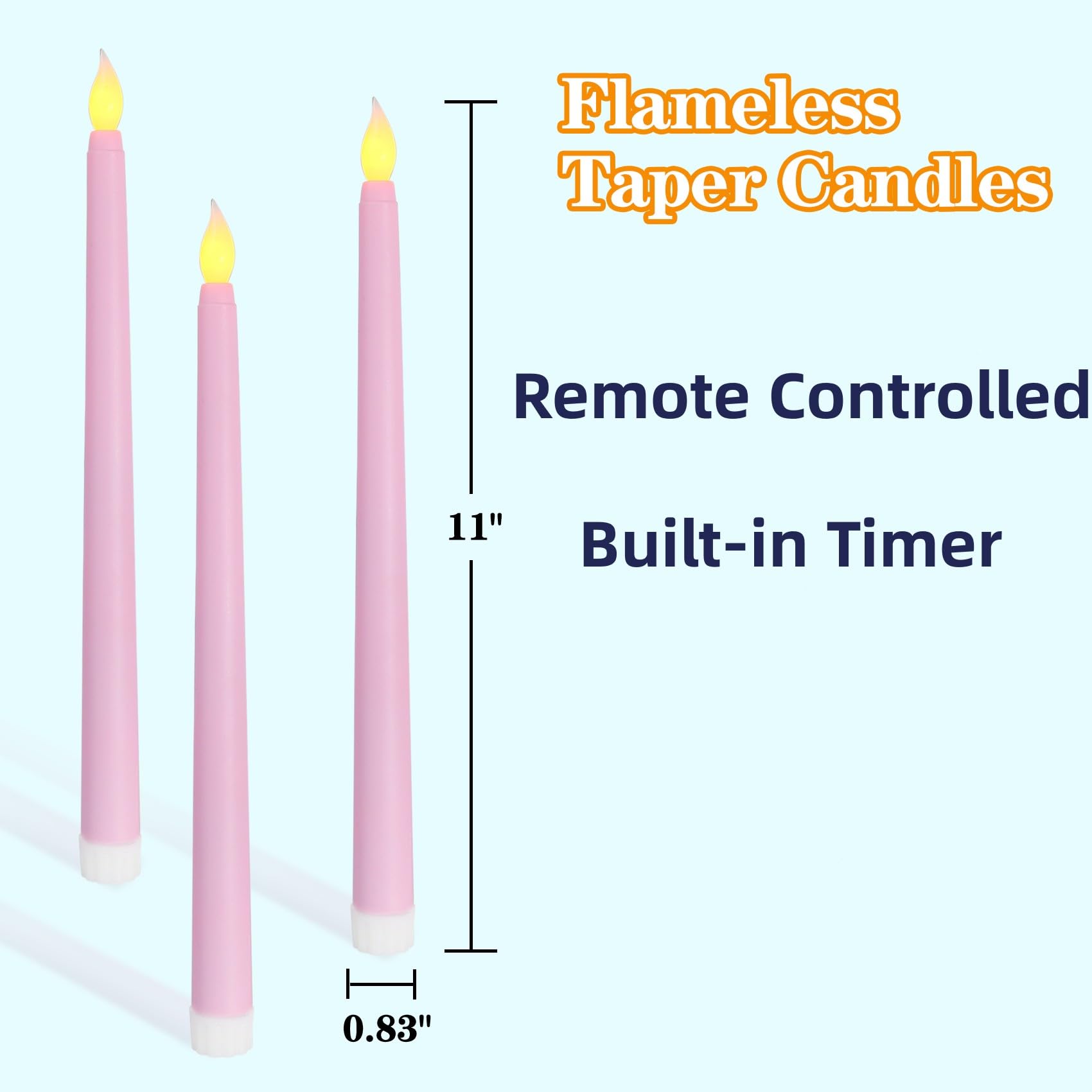 Ni Jasw Pink Flameless Taper Candles With Remote, Flickering Battery Powered Led Candlesticks Set Of 4