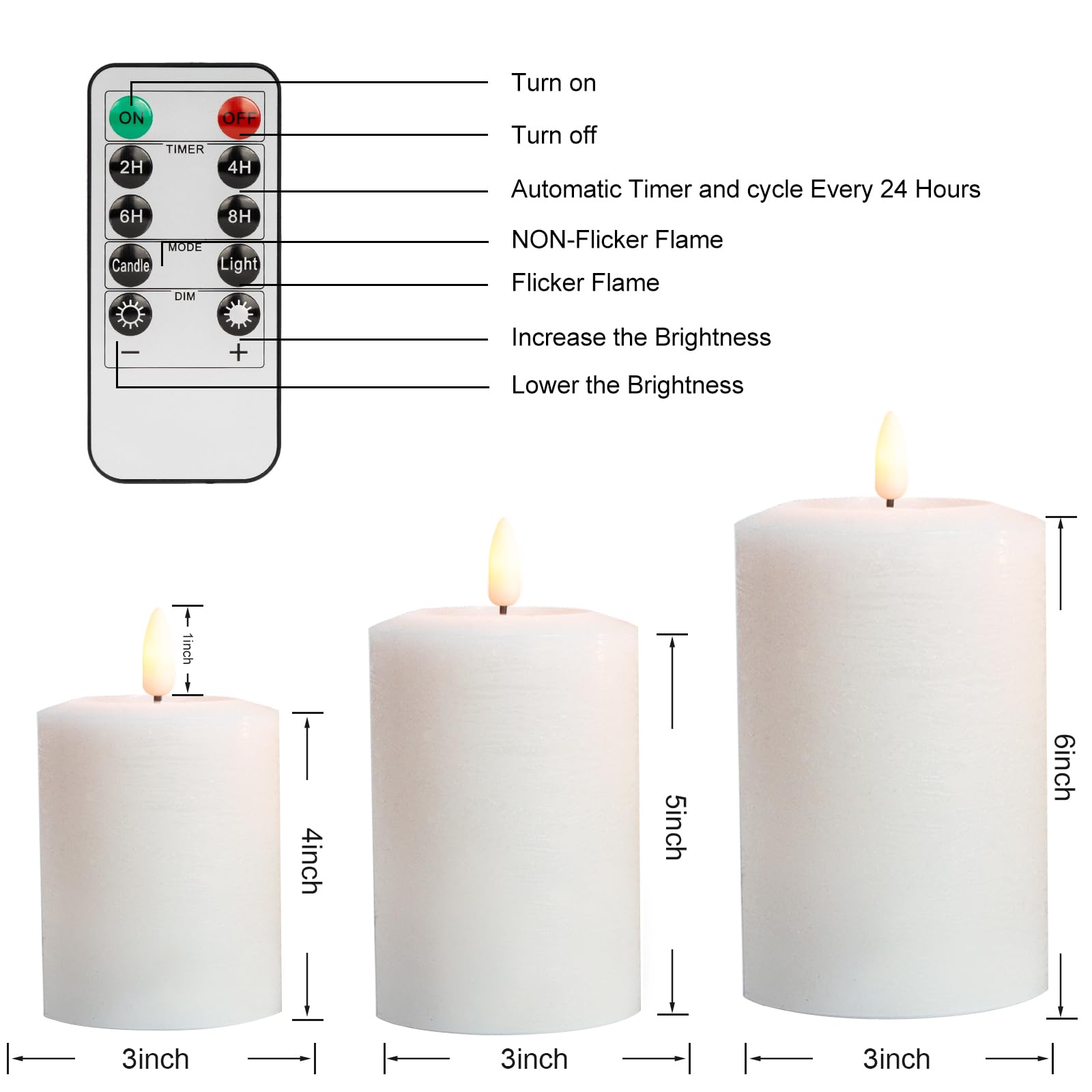 Angelloong Battery Powered Candles With Remote, Real Wax Electric Flameless Candle With Timer, Flickering Led Pillar Candles For