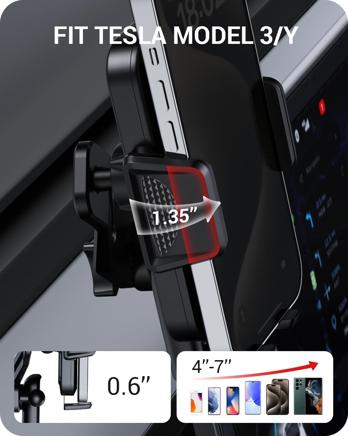 Basenor Upgraded Tesla Phone Mount Holder [Large Screen User Friendly] Model 3 Y Strong Adhesion 360 Swivel Cell Phone Stand Tes