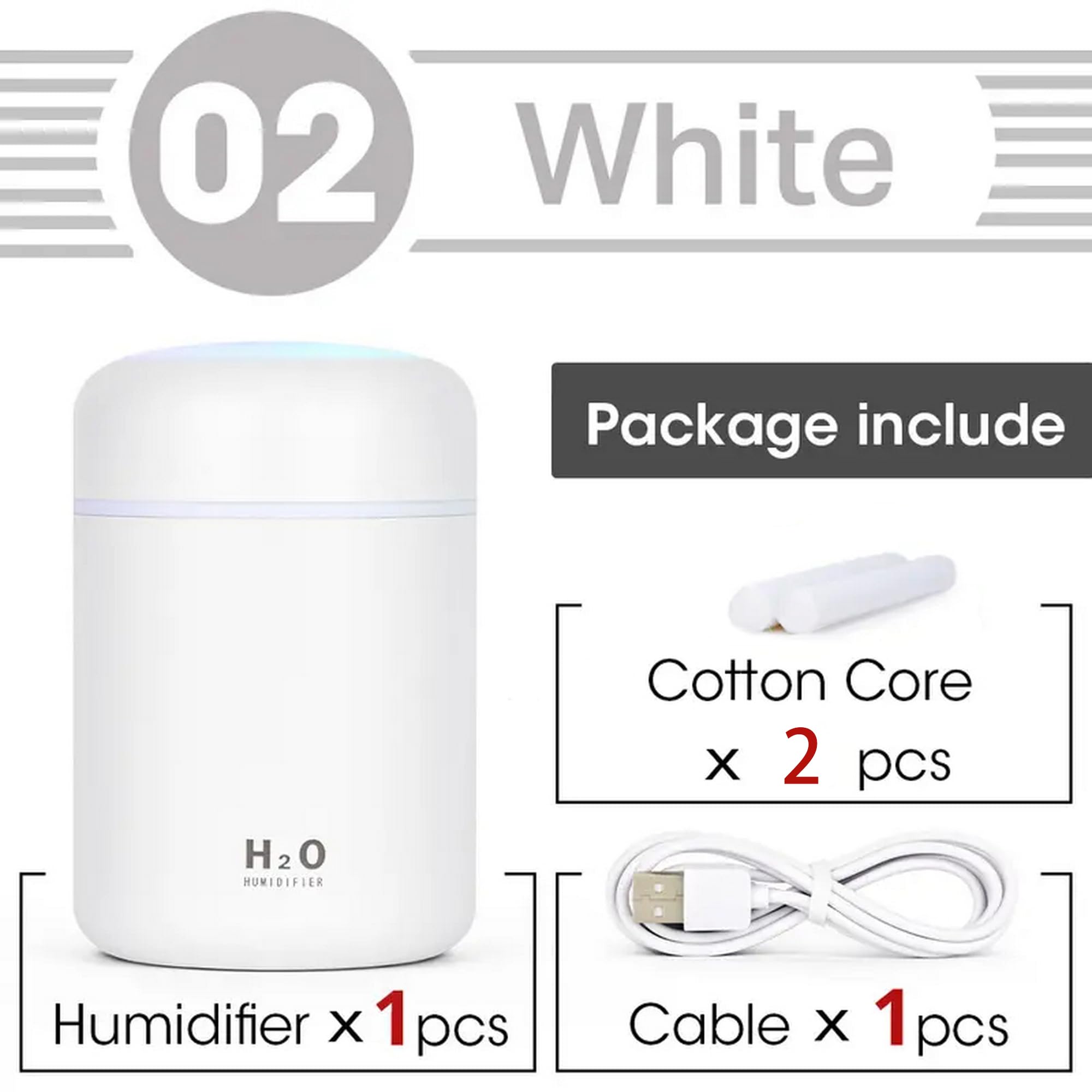 Portable Mini Humidifier, Colorful, Cool Mist, Usb Powered. Perfect For Bedroom, Office & Car (300Ml, White)