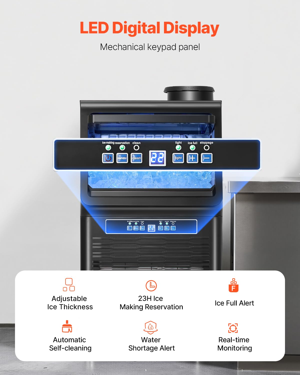 Vevor Commercial Ice Maker Machine With 2 Water Inlets, 70Lbs/24H Ice Maker Machine With 12Lbs Storage Capacity, 36 Ice Cubes In