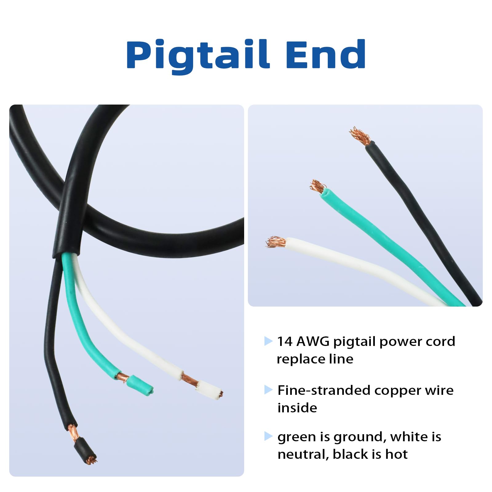 Ep 2 Pack 12 Ft 14/3C Sjtw Appliance And Power Tool Cord, 14 Gauge 3 Prong Heavy Duty Replacement Power Supply Cord Cable, 110V