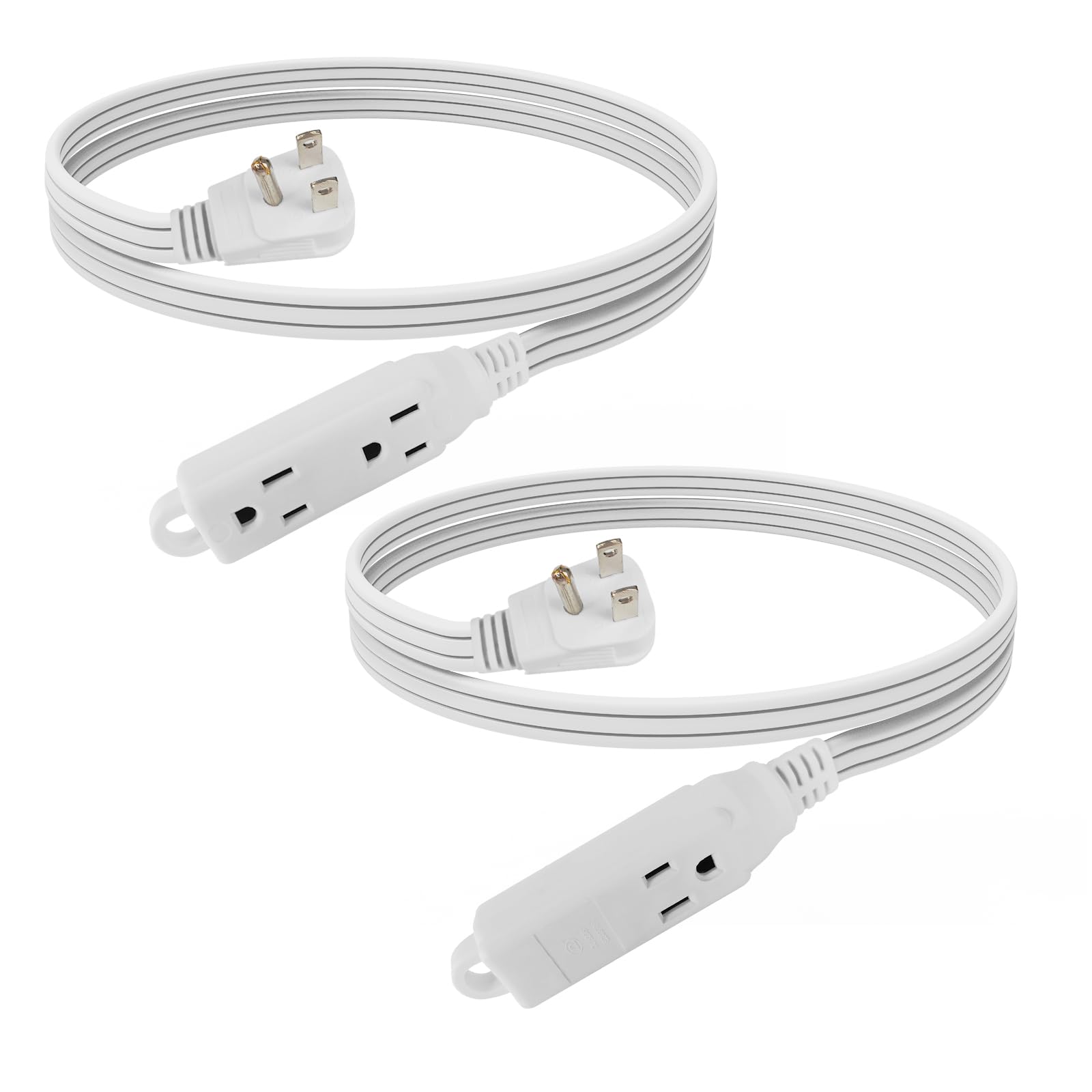 Ep 3 Ft 3 Outlet Extension Cord With Flat Plug, 3 Prong Grounded, 16/3 Spt 3 Power Cable For Indoor Use, White, 2 Pack