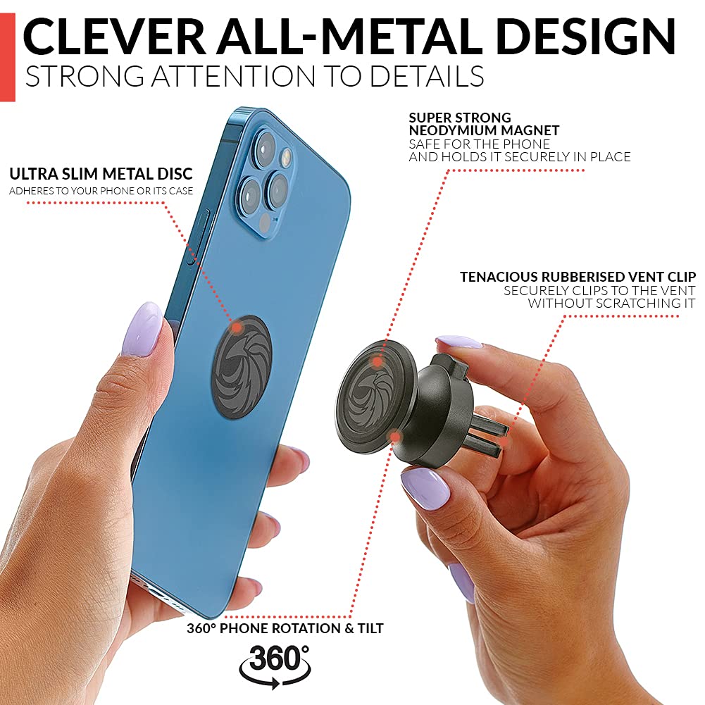 New 2025 Magnetic Cell Phone Holder For Car Vent? All-Metal ?- For Any Smartphone (Iphone, Android, Gps) | Stylish All-Metal One