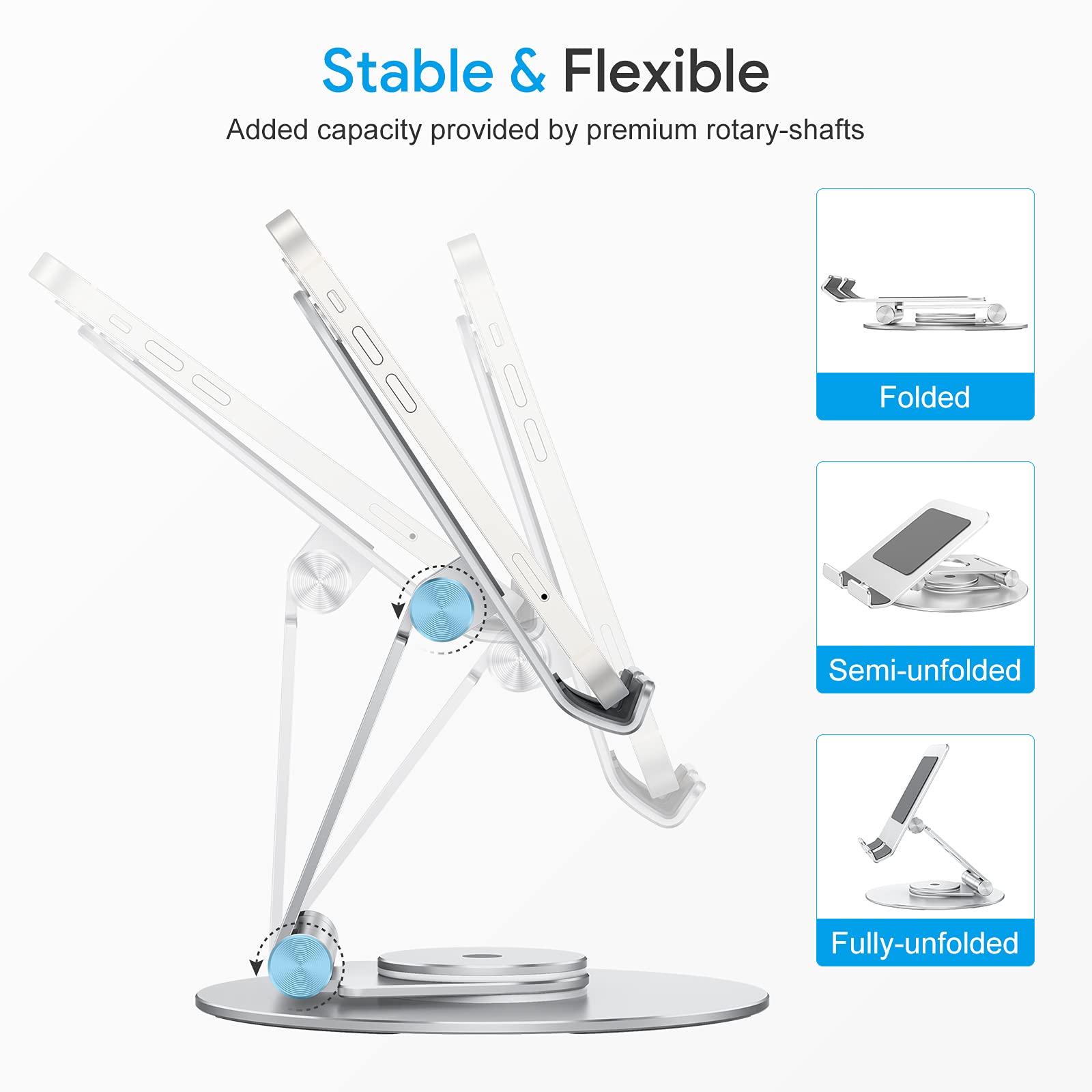 Omoton Swivel Tablet Stand For Ipad With 360 Rotating Base, Foldable Adjustable Holder For Drawing, Compatible With Ipad Pro/Air
