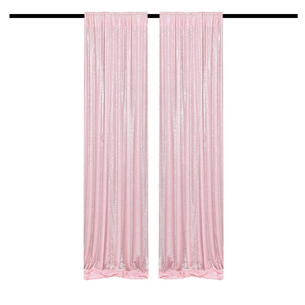 Tcbesto Pink Sequin Curtains 2Ftx8Ft 2 Panels Pink Sequin Backdrop Curtain For Parties Glitter Backdrop Photo Background For Wed