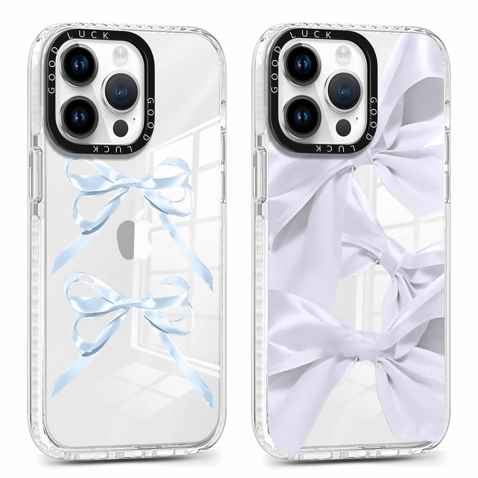 Rumdey 2 Pack Clear Bow Phone Case For Iphone 14 Pro Max 6.7 Inch, Cute Aesthetic Pattern Design Protective Soft Slim Shockproof
