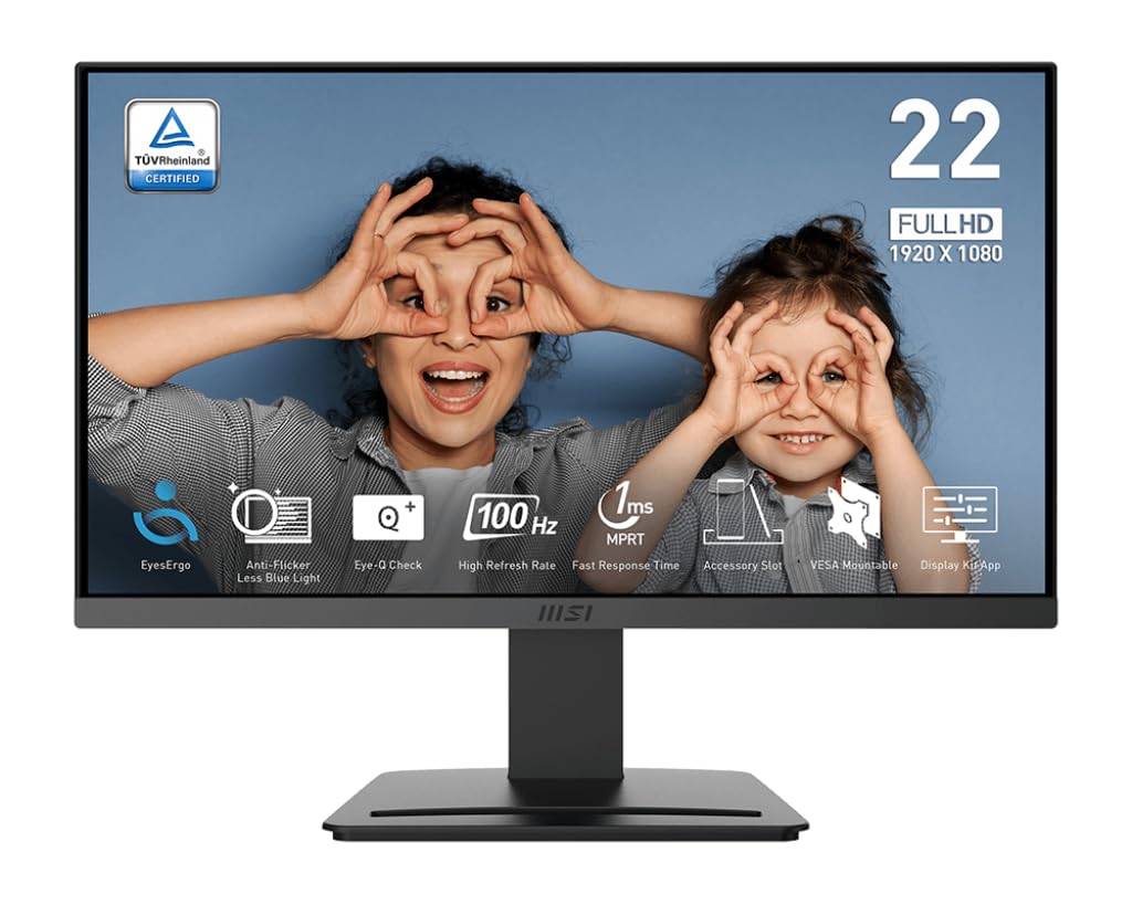 Msi Pro Mp223 E2, 22 Inch Va 1920 X 1080 (Fhd) Computer Monitor, 100Hz, Adaptive Sync, Hdmi, Video Port, Display Port, Vesa Moun