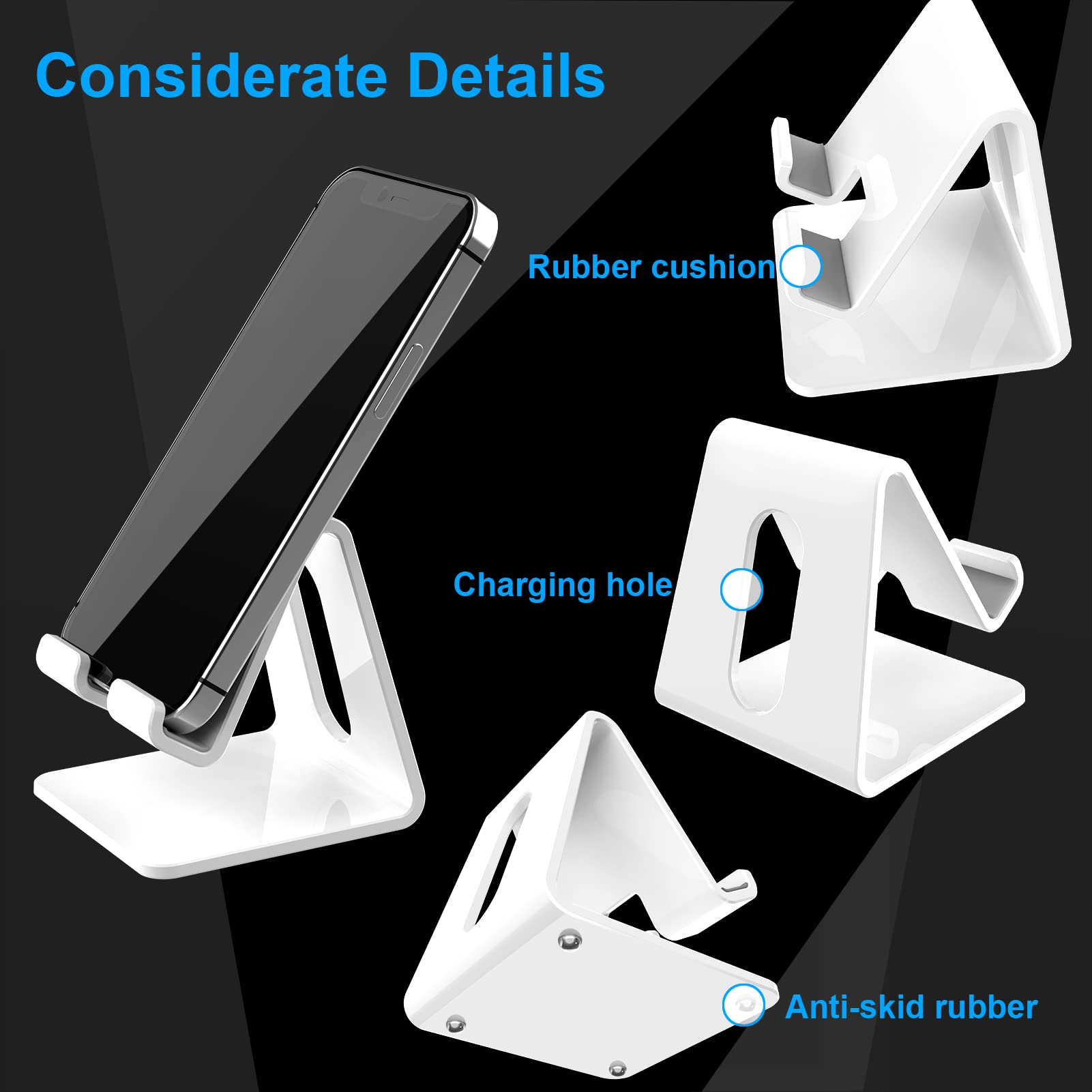 Crpich Acrylic Cell Phone Stand, Portable Phone Holder, White Phone Stand For Desk, Compatible With Phone15 14 13 12 Pro Max Min