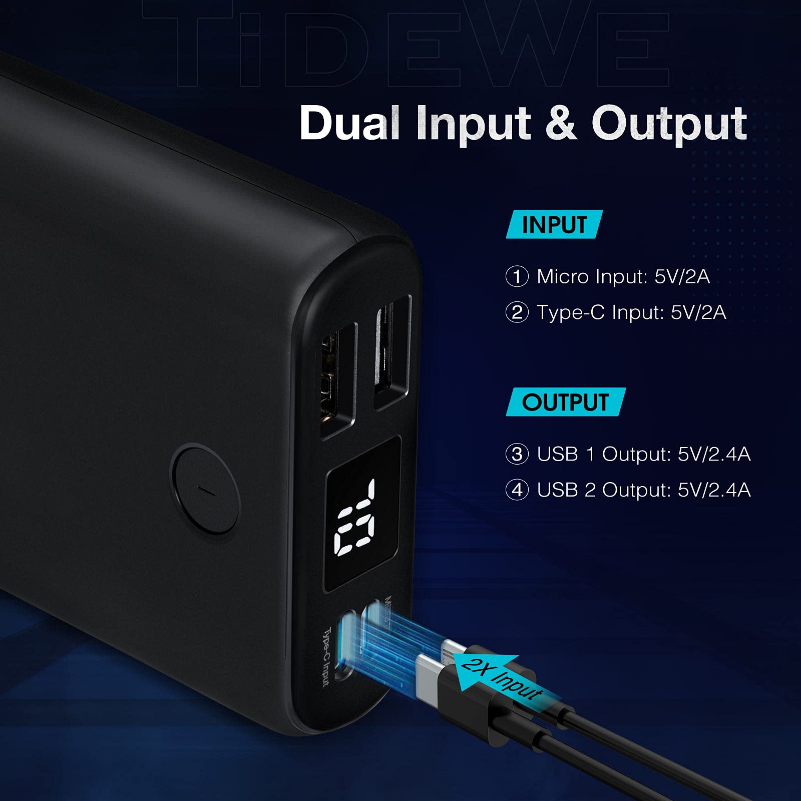 Tidewe Power Bank, Rechargeable Battery Pack Suitable For Heated Clothes, Usb-C 10000Mah Portable Charger With Dual Output Port