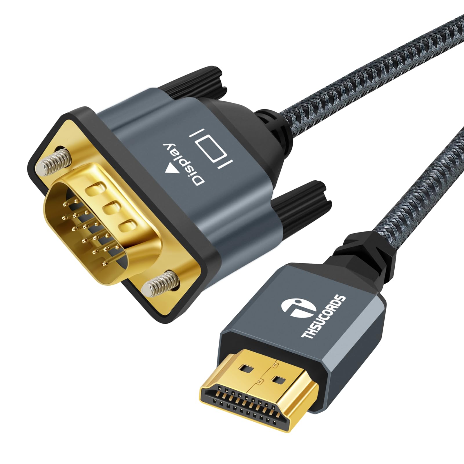 Thsucords Hdmi To Vga Cable 3.3Ft, Gold Plated Braided Hdmi To Vga Cable (Male To Male) Compatible For Computer, Desktop, Laptop
