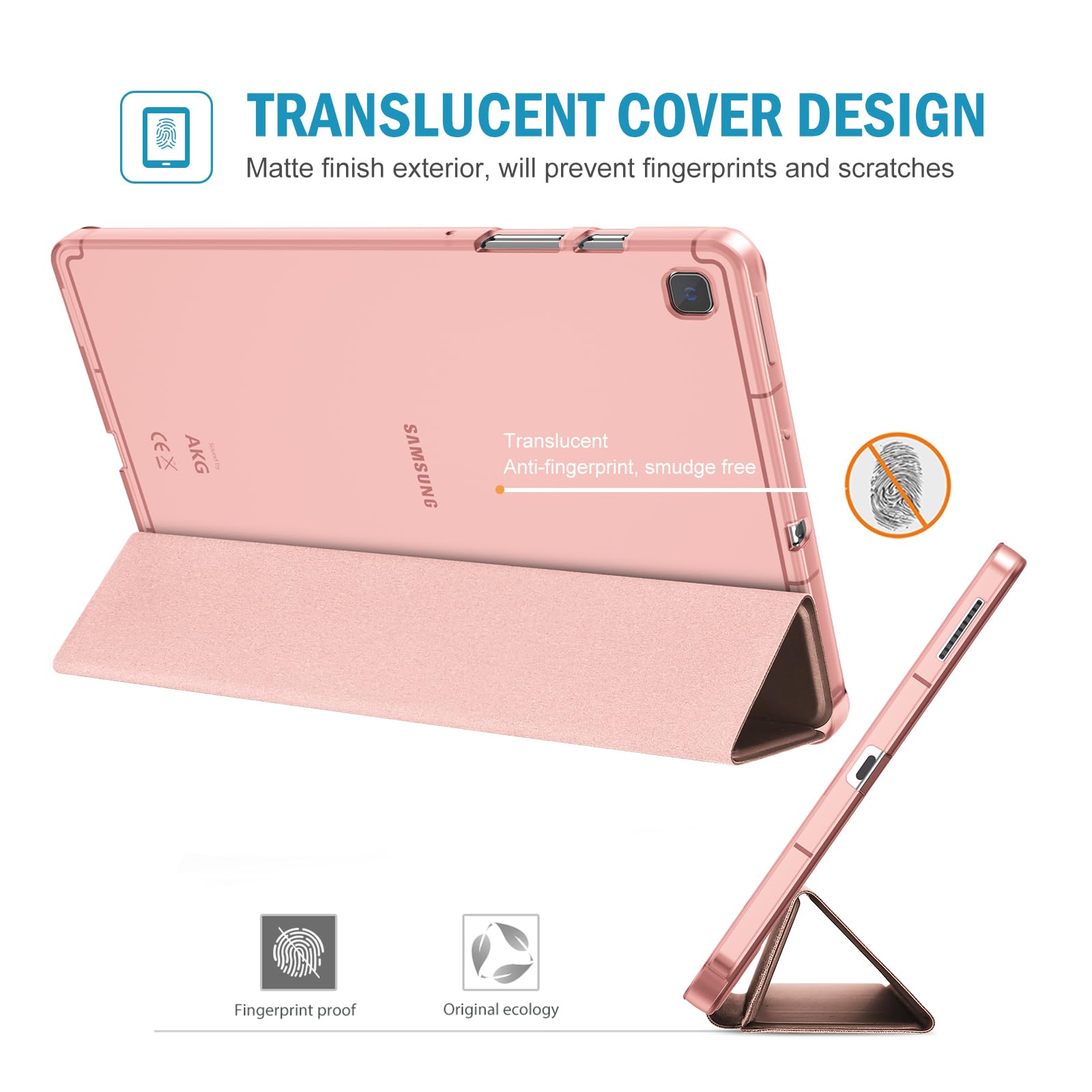 Procase Cover For Galaxy Tab S6 Lite 10.4 Case 2022 2020 With S Pen Holder(Sm P613/P619/610/P615/P617), Slim Trifold Stand Folio Case Soft Tpu Translucent Back Cover Support Auto Wake/Sleep  Rosegold