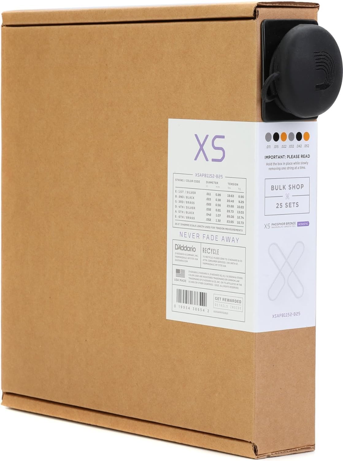 D'Addario Guitar Strings   Xs Phosphor Bronze Coated Acoustic Guitar Strings   Xsapb1152 B25   Maximum Life With Smooth Feel & E