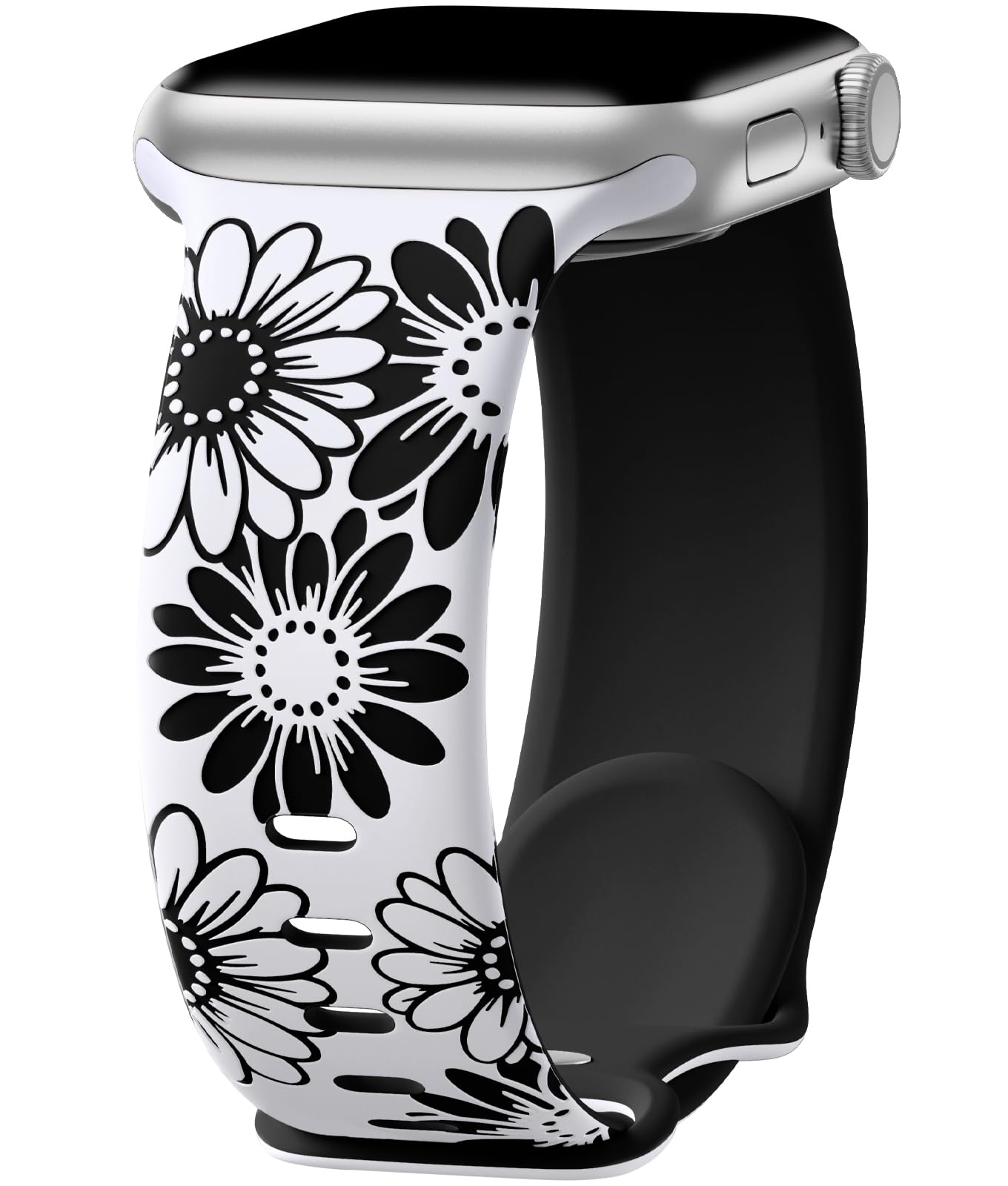 Daqin Compatible With Apple Watch Band 44Mm 45Mm 42Mm 49Mm For Women Men,Cute Floral Engraved Iwatch Band Soft Silicone Sport St