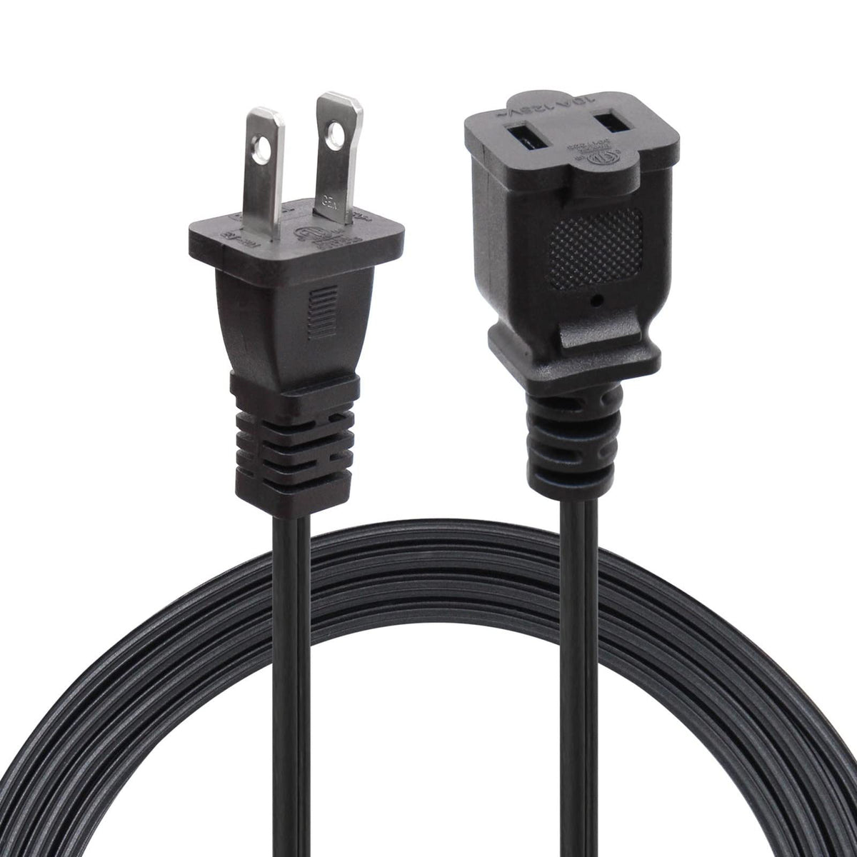 2 Prong Extension Power Cord 5Ft,Us Male/Female Power Cable For Nema 5 15P To Nema 5 15R(5Ft) Black (1, Black 5Ft)