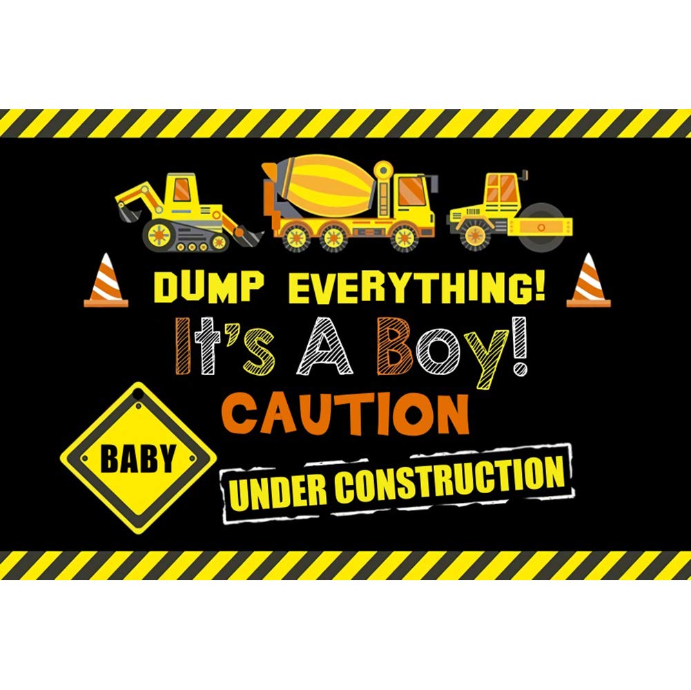 Dorcev 5X3Ft Construction Site Theme Photography Backdrop Yellow Black Warning Line Dump Truck Boy Baby Shower Party Background