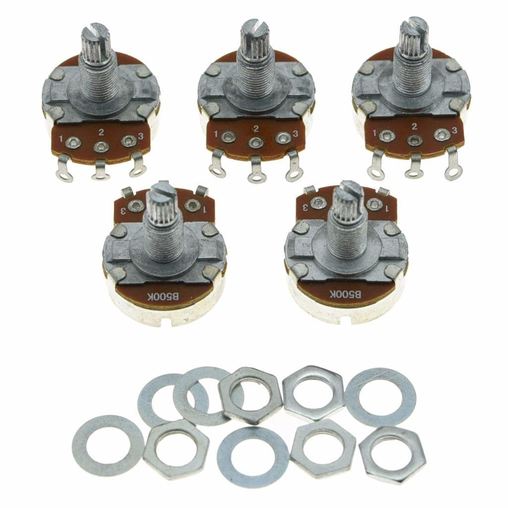 Dopro 5Pcs Linear Guitar Pots Volume 500K Electric Guitar Large Pots 24Mm Base With Long Split Shaft Guitar Potentiometer B500K